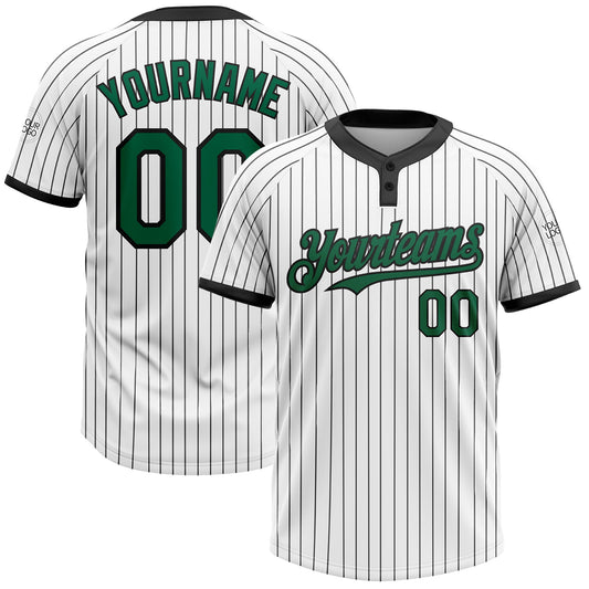 Custom White Black Pinstripe Kelly Green Two-Button Unisex Softball Jersey - Main View