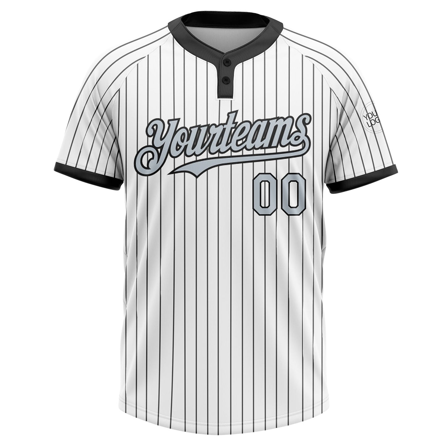 Custom White Black Pinstripe Silver-Black Two-Button Unisex Softball Jersey view 2