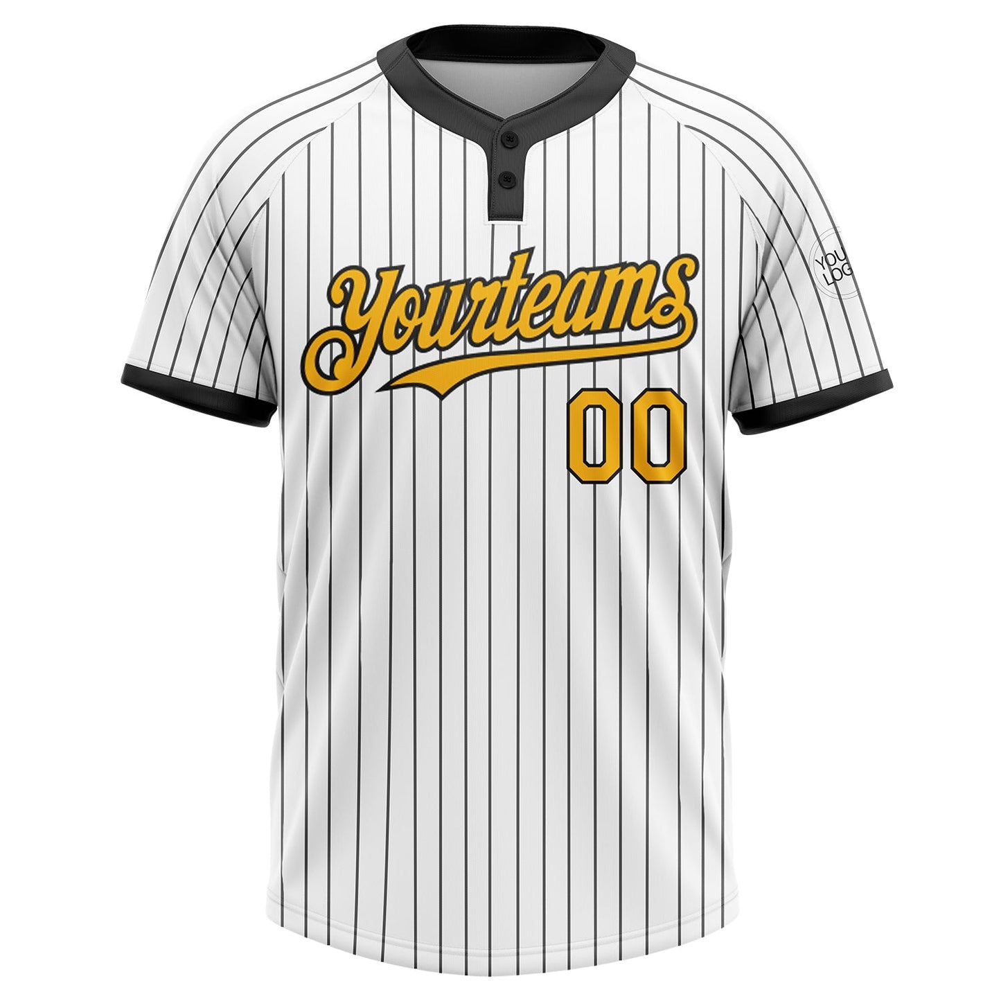 Custom White Black Pinstripe Gold-Black Two-Button Unisex Softball Jersey view 2