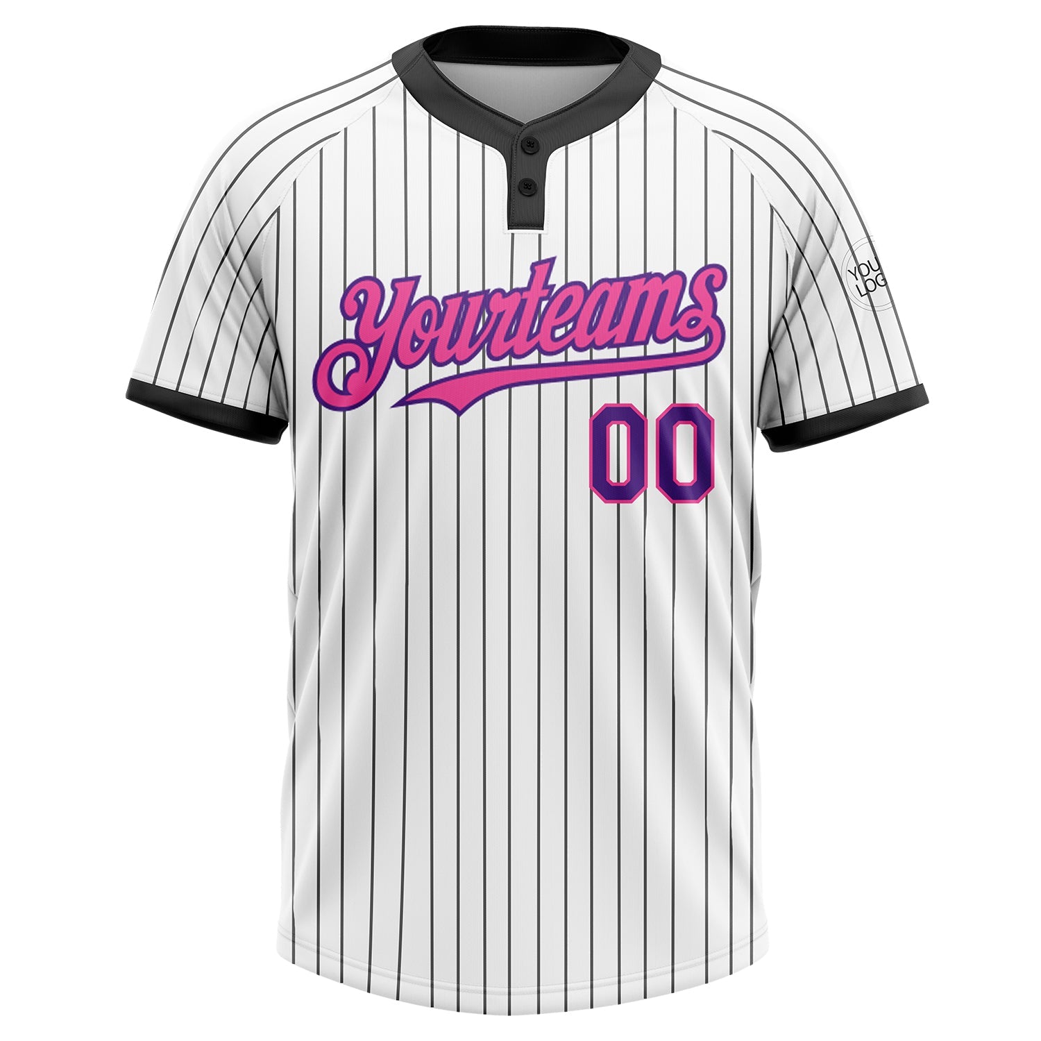 Custom White Black Pinstripe Purple-Pink Two-Button Unisex Softball Jersey view 2