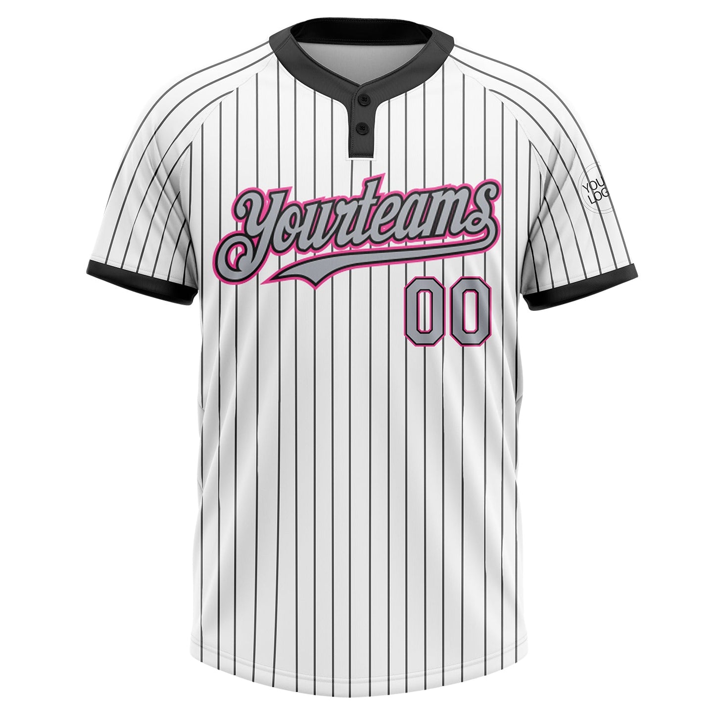 Custom White Black Pinstripe Gray-Pink Two-Button Unisex Softball Jersey view 2