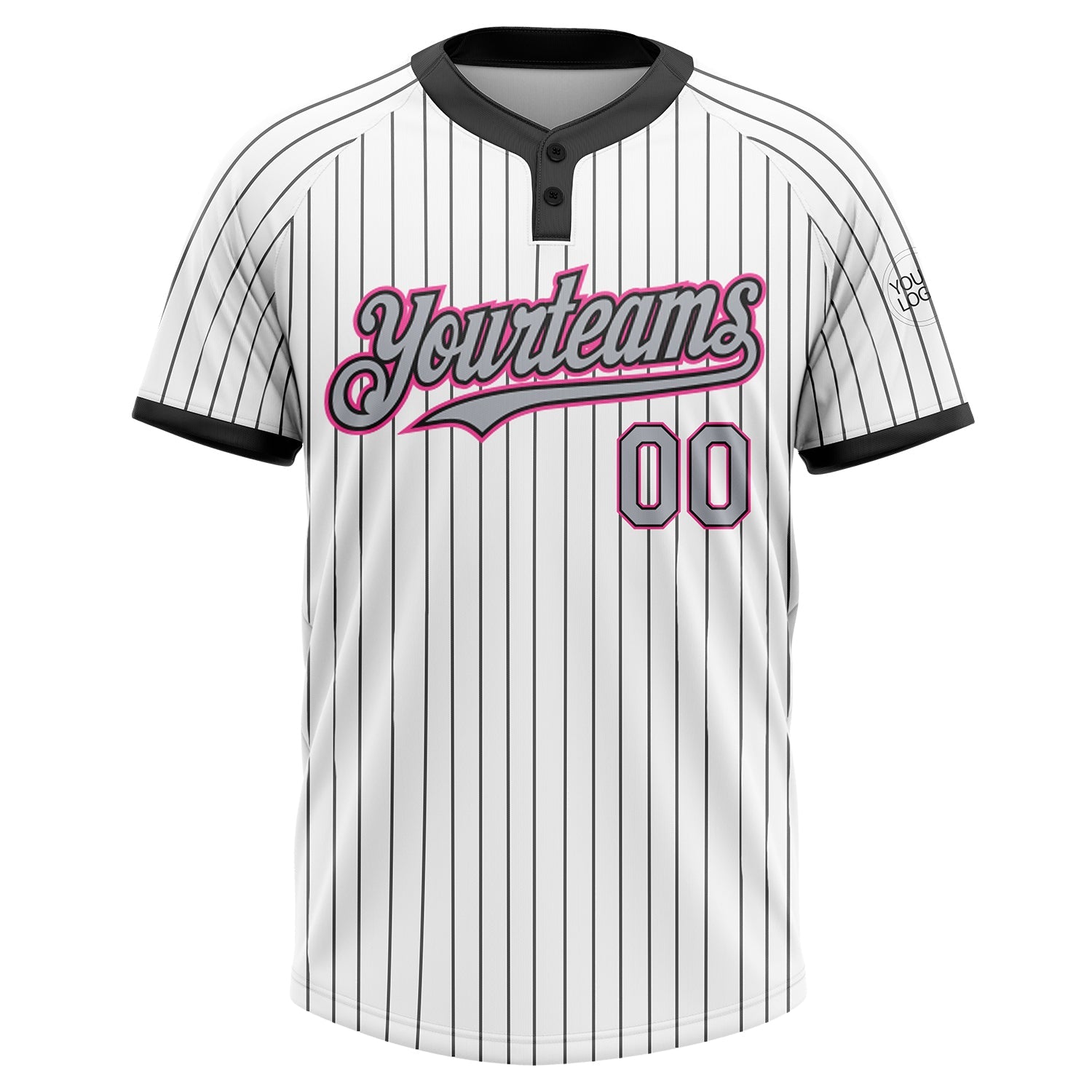 Custom White Black Pinstripe Gray-Pink Two-Button Unisex Softball Jersey view 2