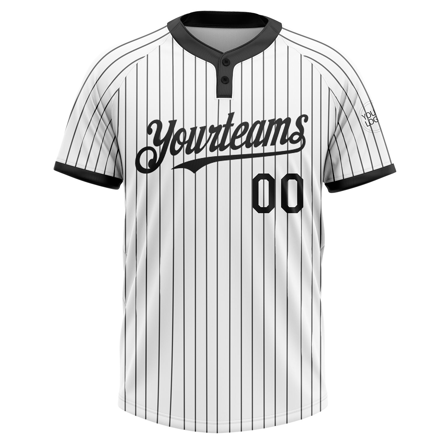 Custom White Black Pinstripe Black Two-Button Unisex Softball Jersey view 2