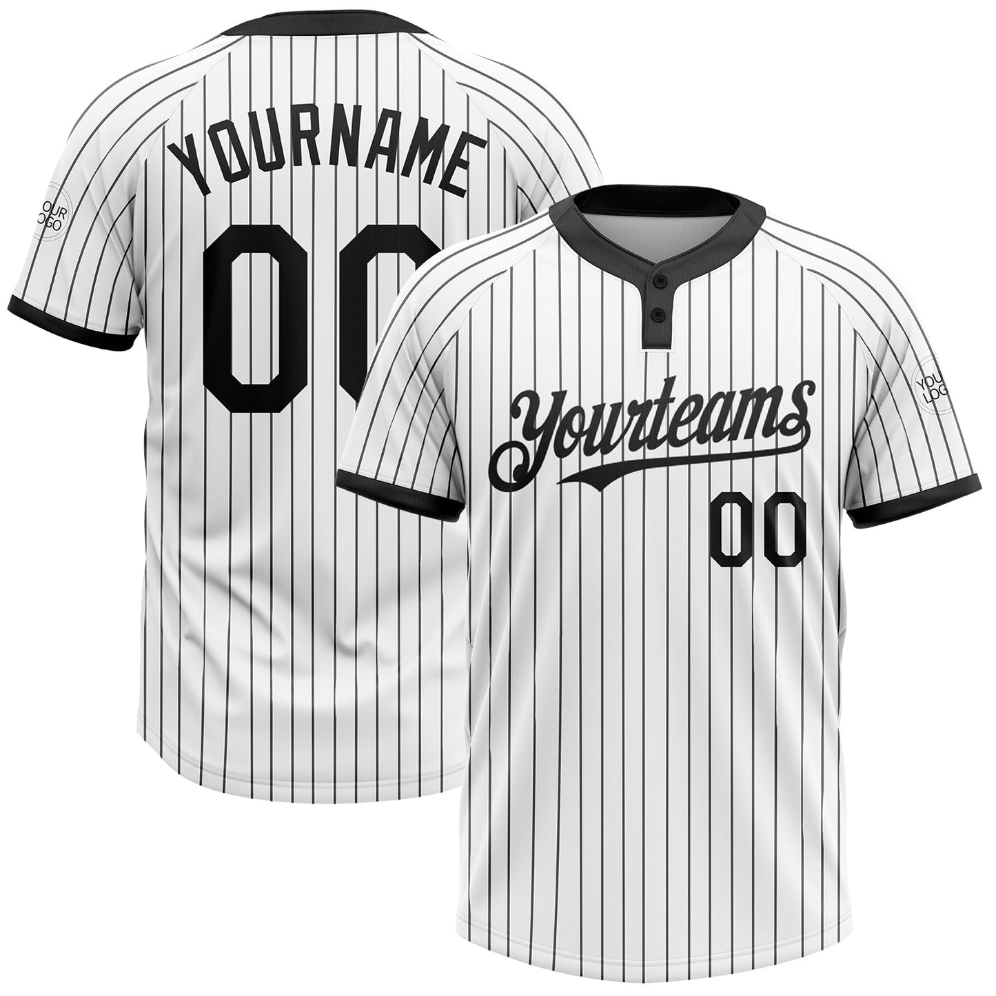 Custom White Black Pinstripe Black Two-Button Unisex Softball Jersey - Main View