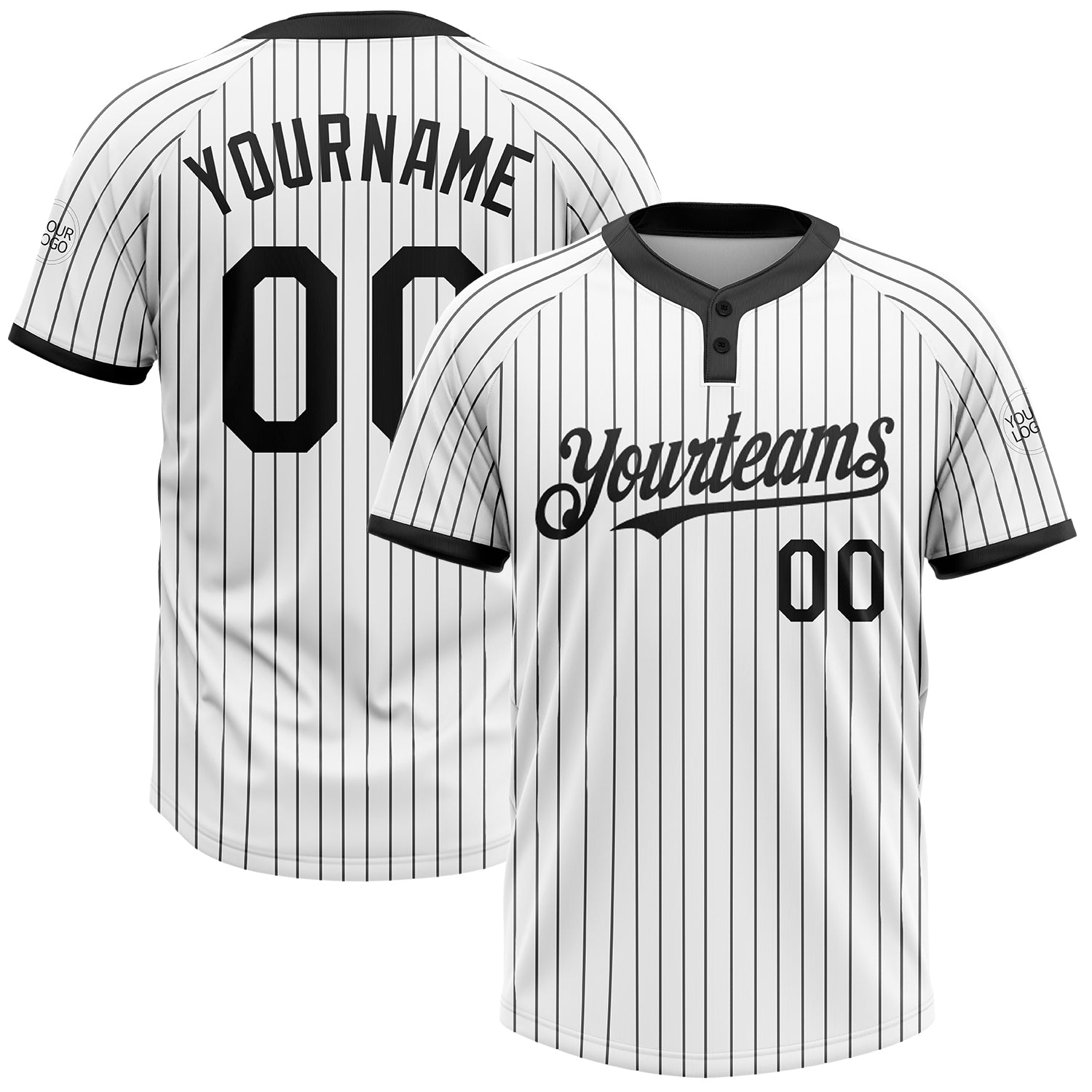Custom White Black Pinstripe Black Two-Button Unisex Softball Jersey - Main View