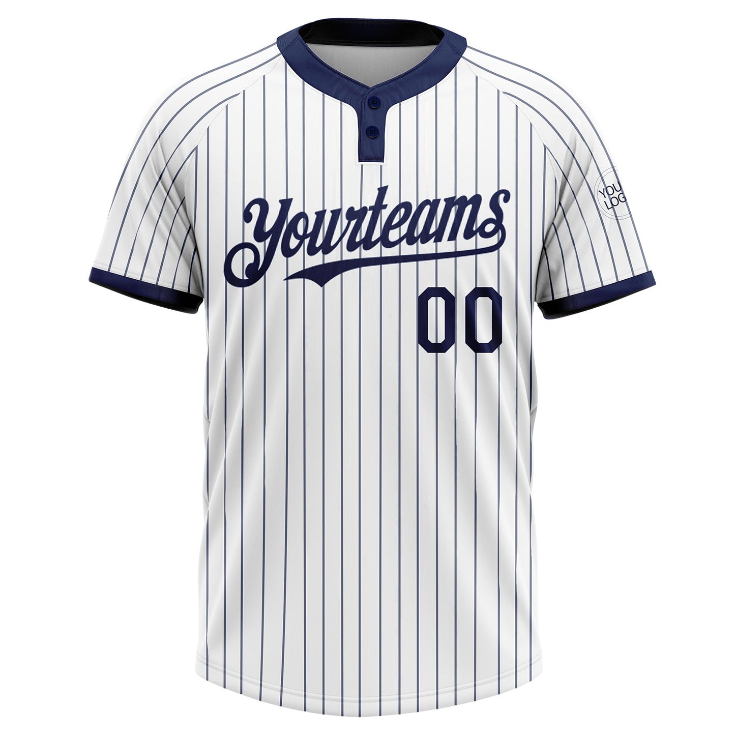 Custom White Navy Pinstripe Navy Two-Button Unisex Softball Jersey view 2