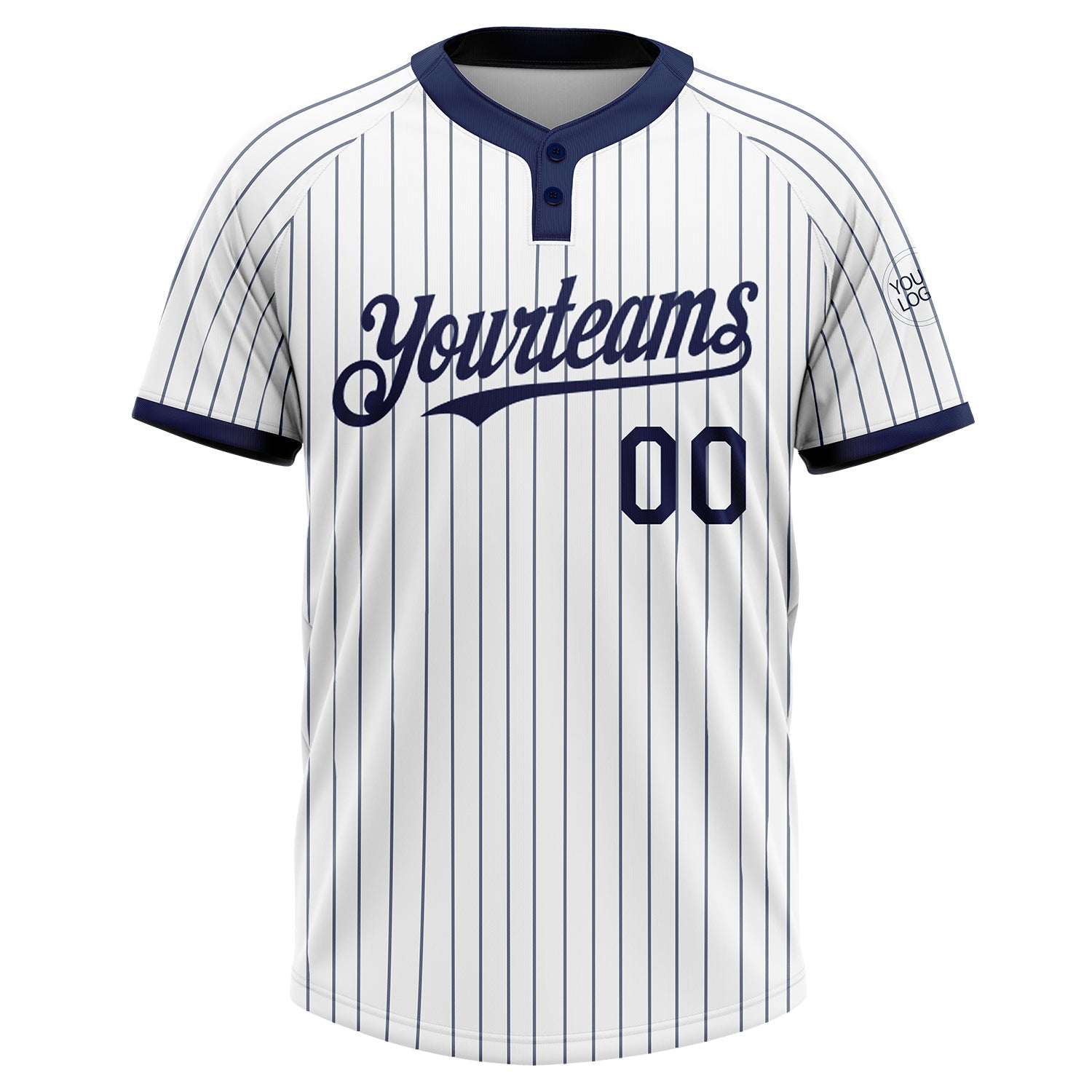 Custom White Navy Pinstripe Navy Two-Button Unisex Softball Jersey view 2