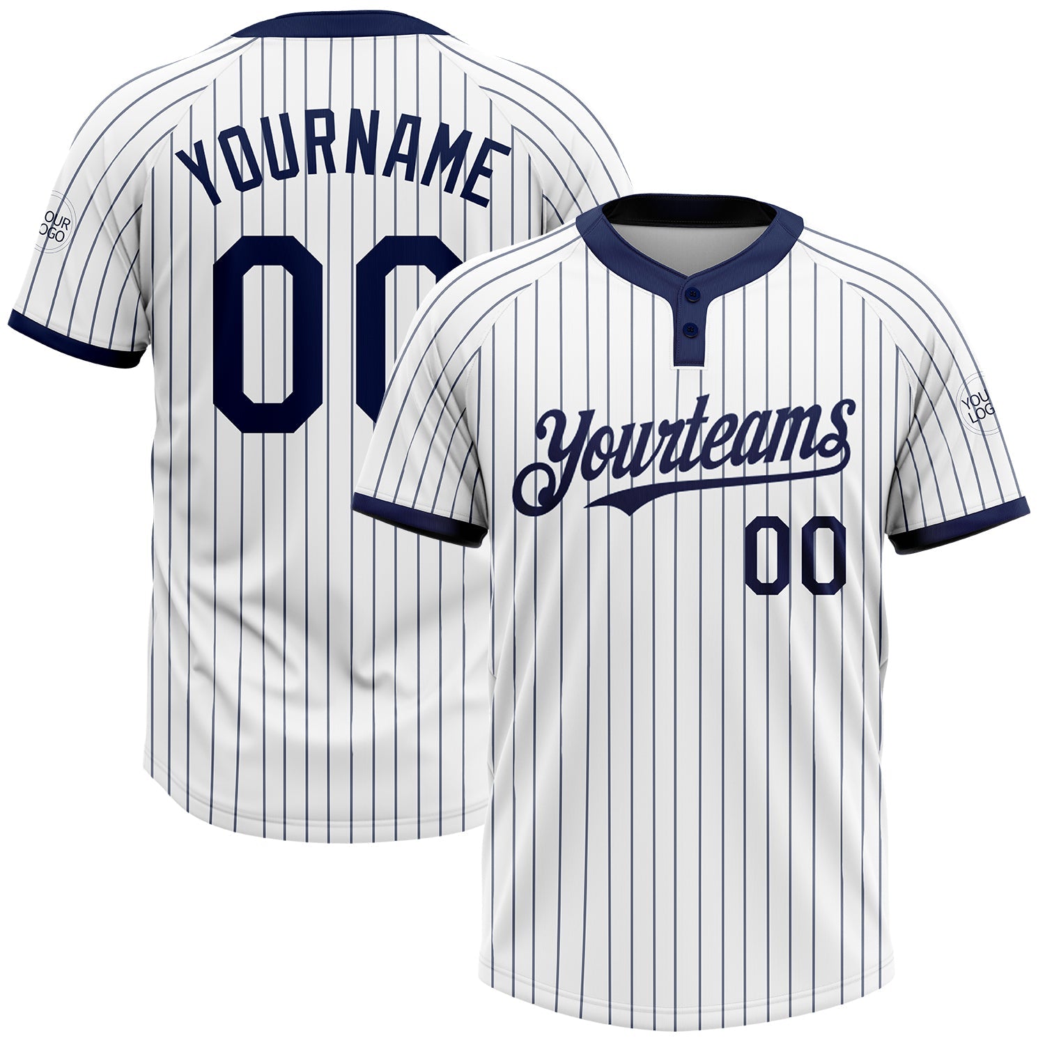 Custom White Navy Pinstripe Navy Two-Button Unisex Softball Jersey - Main View