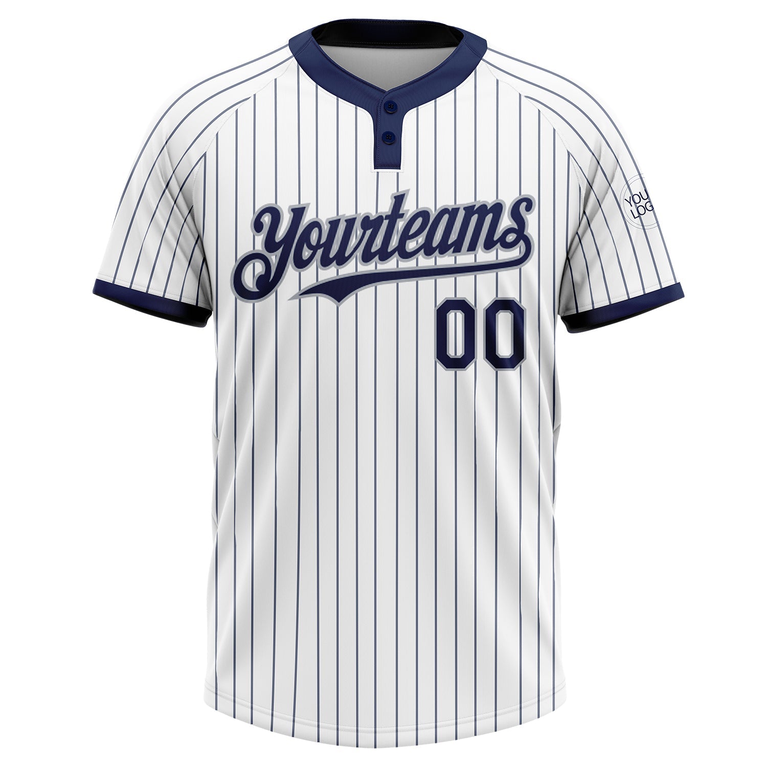 Custom White Navy Pinstripe Gray Two-Button Unisex Softball Jersey view 2