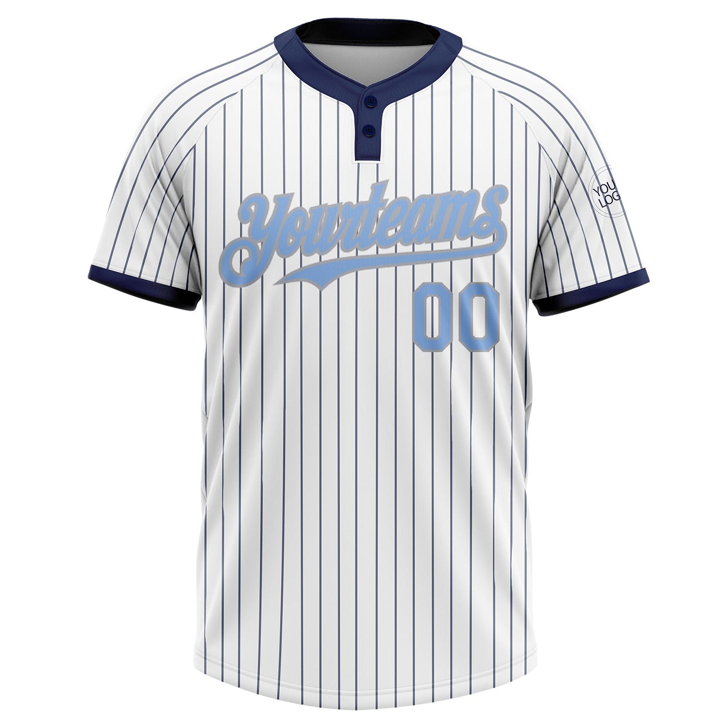 Custom White Navy Pinstripe Light Blue-Gray Two-Button Unisex Softball Jersey view 2