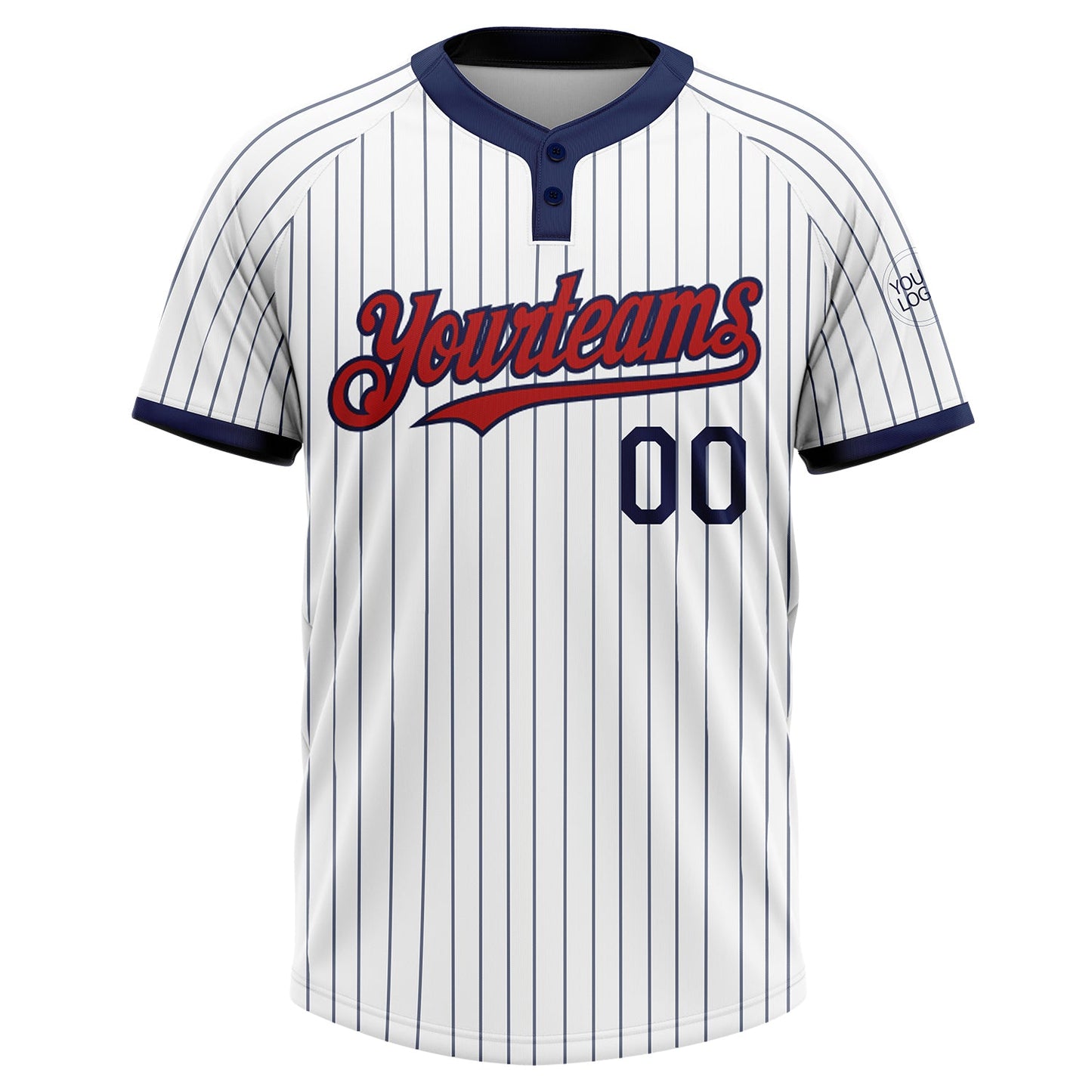 Custom White Navy Pinstripe Red Two-Button Unisex Softball Jersey view 2
