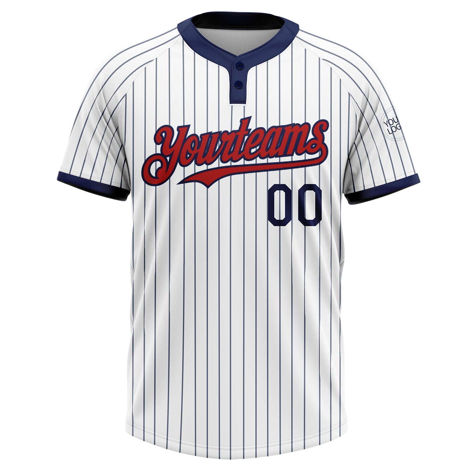 Custom White Navy Pinstripe Red Two-Button Unisex Softball Jersey view 2