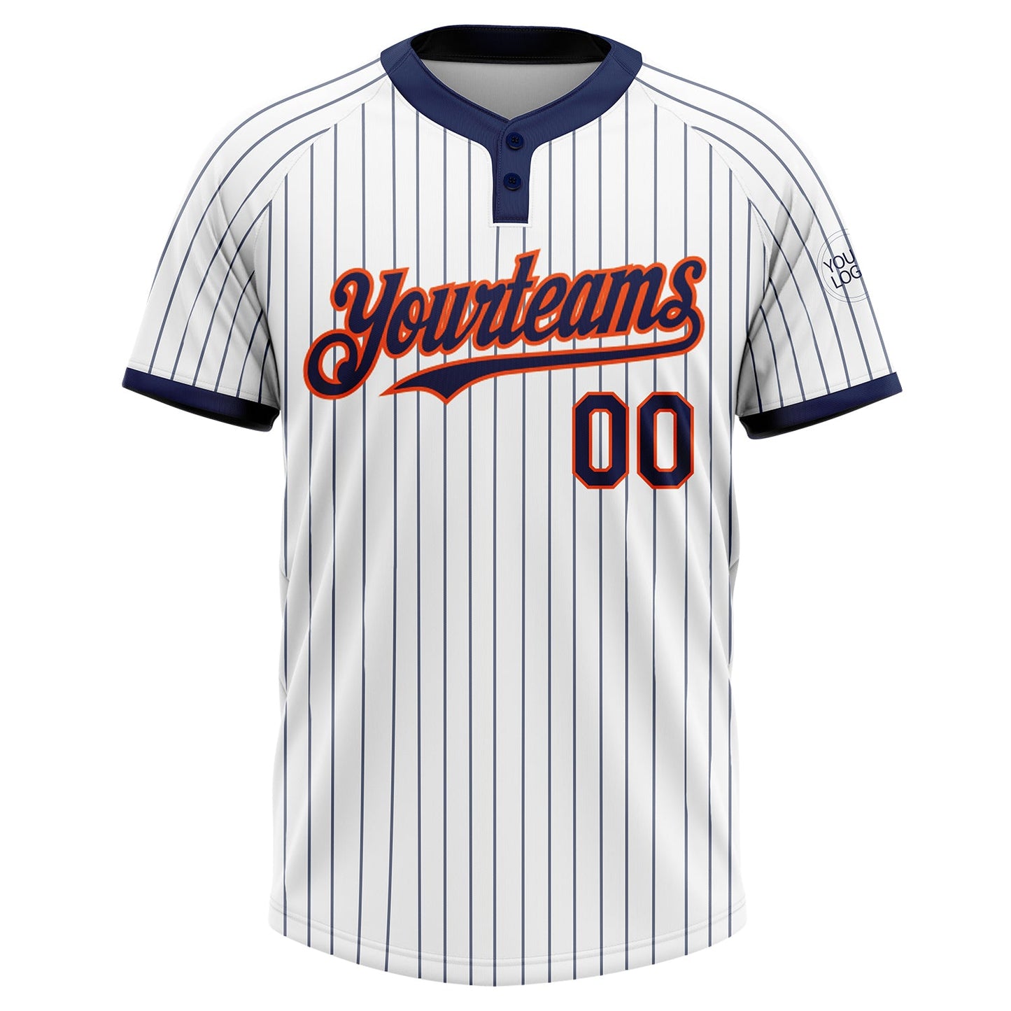 Custom White Navy Pinstripe Orange Two-Button Unisex Softball Jersey view 2