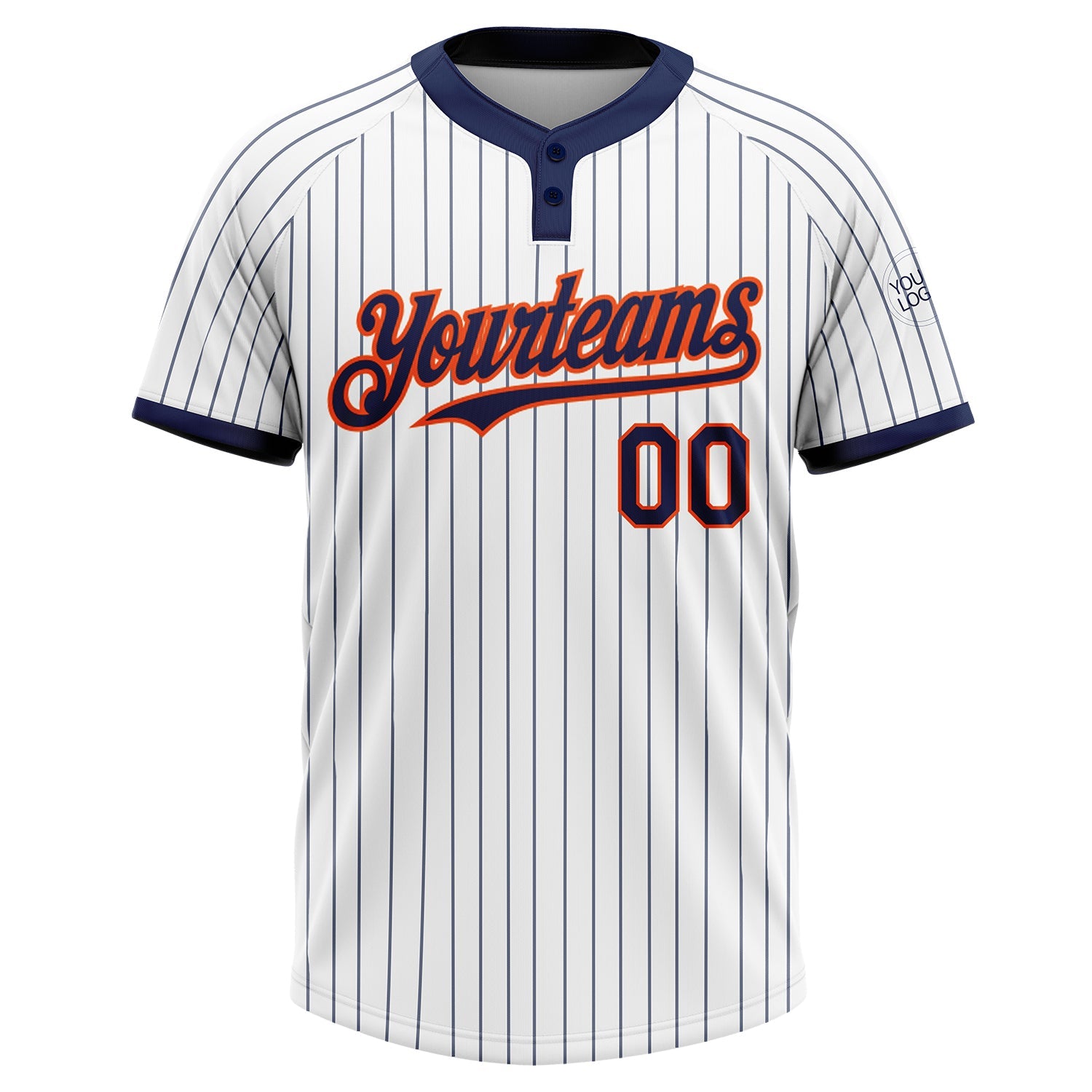 Custom White Navy Pinstripe Orange Two-Button Unisex Softball Jersey view 2