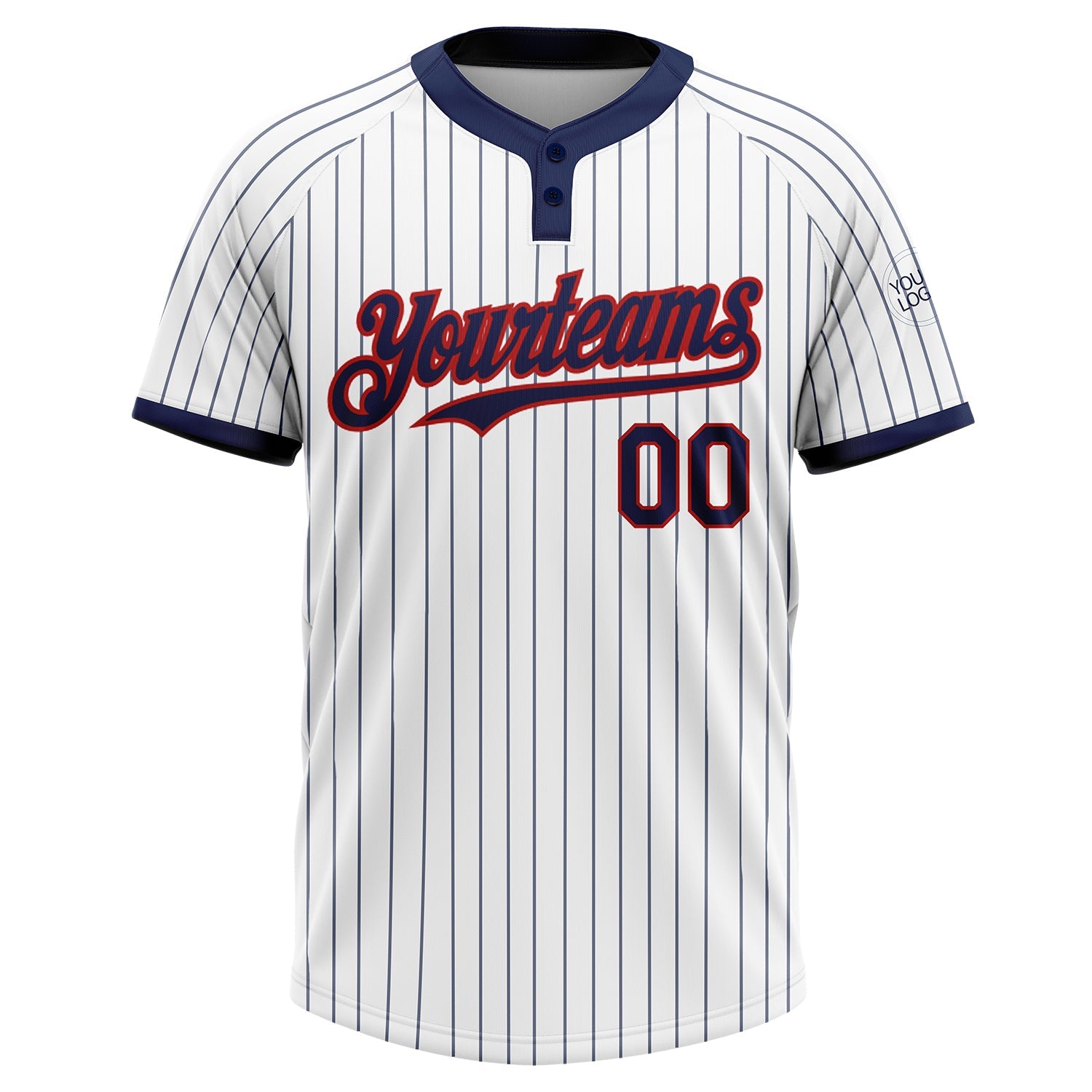 Custom White Navy Pinstripe Red Two-Button Unisex Softball Jersey view 2