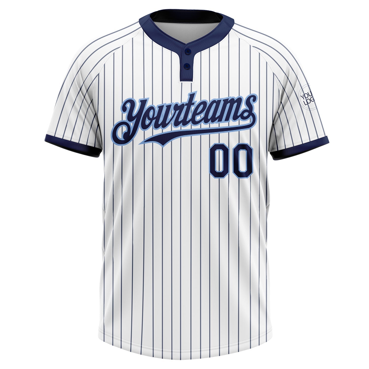 Custom White Navy Pinstripe Light Blue Two-Button Unisex Softball Jersey view 3
