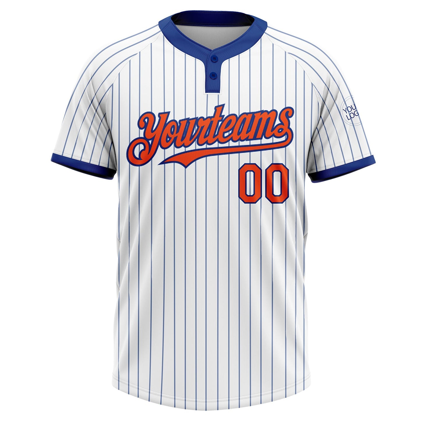 Custom White Royal Pinstripe Orange Two-Button Unisex Softball Jersey view 2