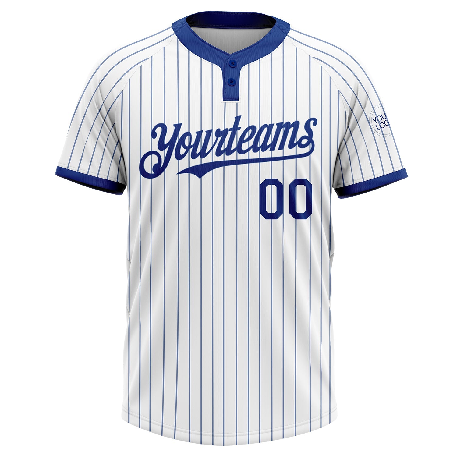 Custom White Royal Pinstripe Royal Two-Button Unisex Softball Jersey view 2
