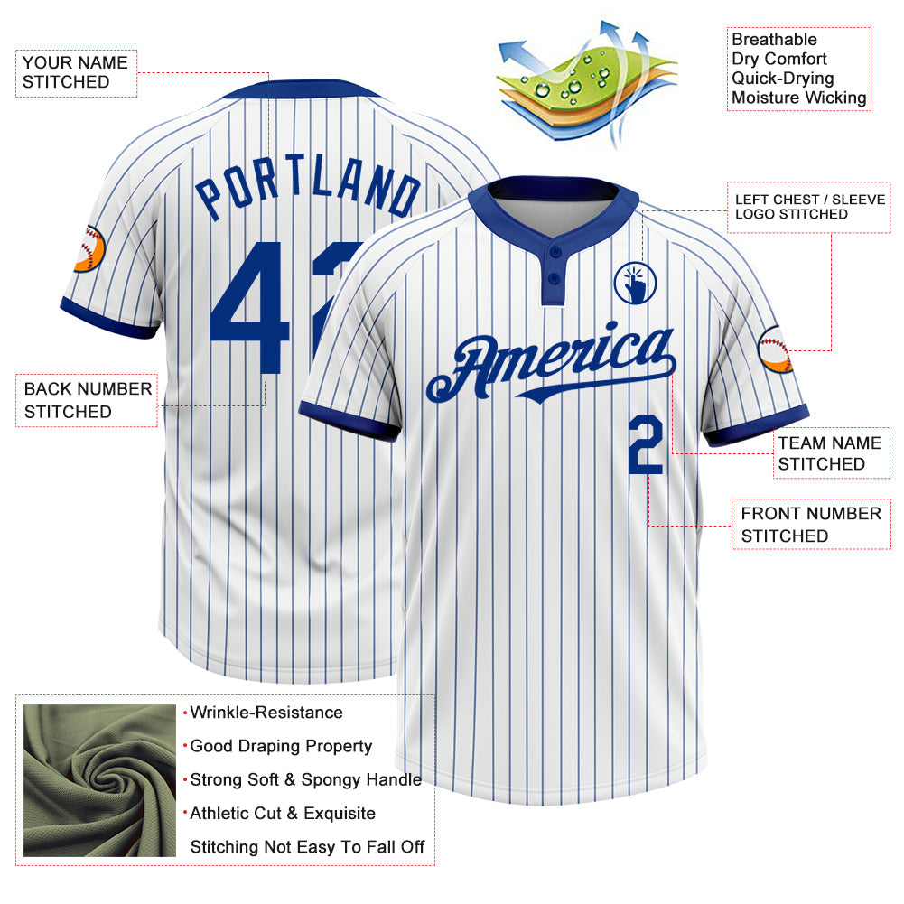 Custom White Royal Pinstripe Royal Two-Button Unisex Softball Jersey view 3