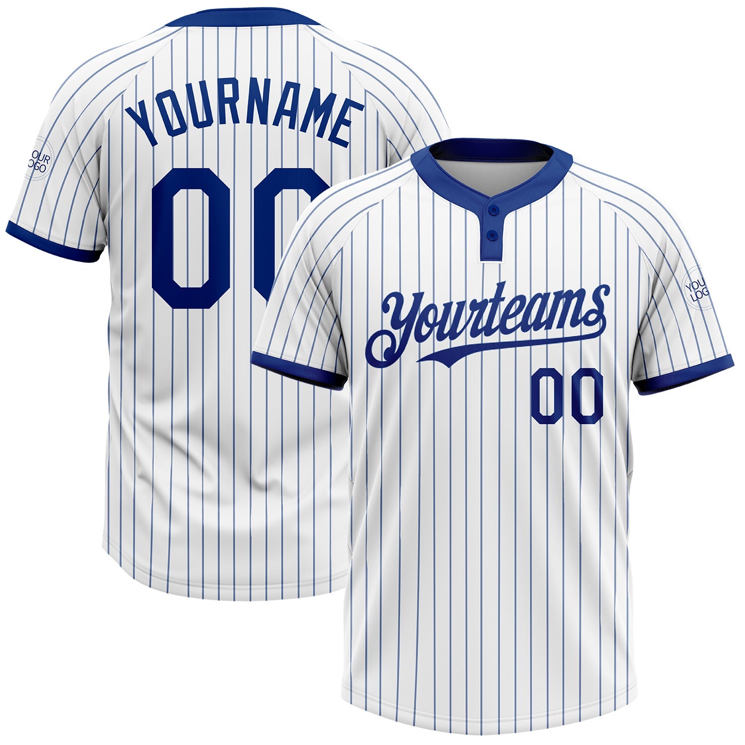 Custom White Royal Pinstripe Royal Two-Button Unisex Softball Jersey - Main View