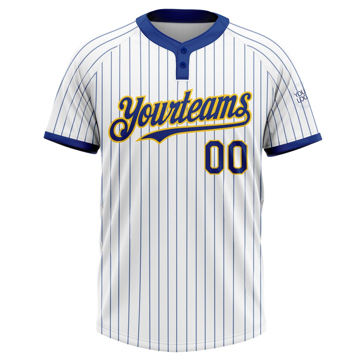 Custom White Royal Pinstripe Yellow Two-Button Unisex Softball Jersey view 2