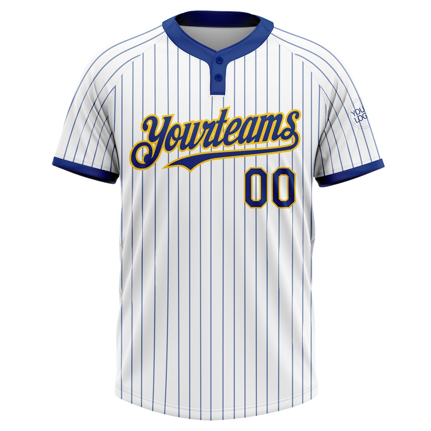 Custom White Royal Pinstripe Yellow Two-Button Unisex Softball Jersey view 2