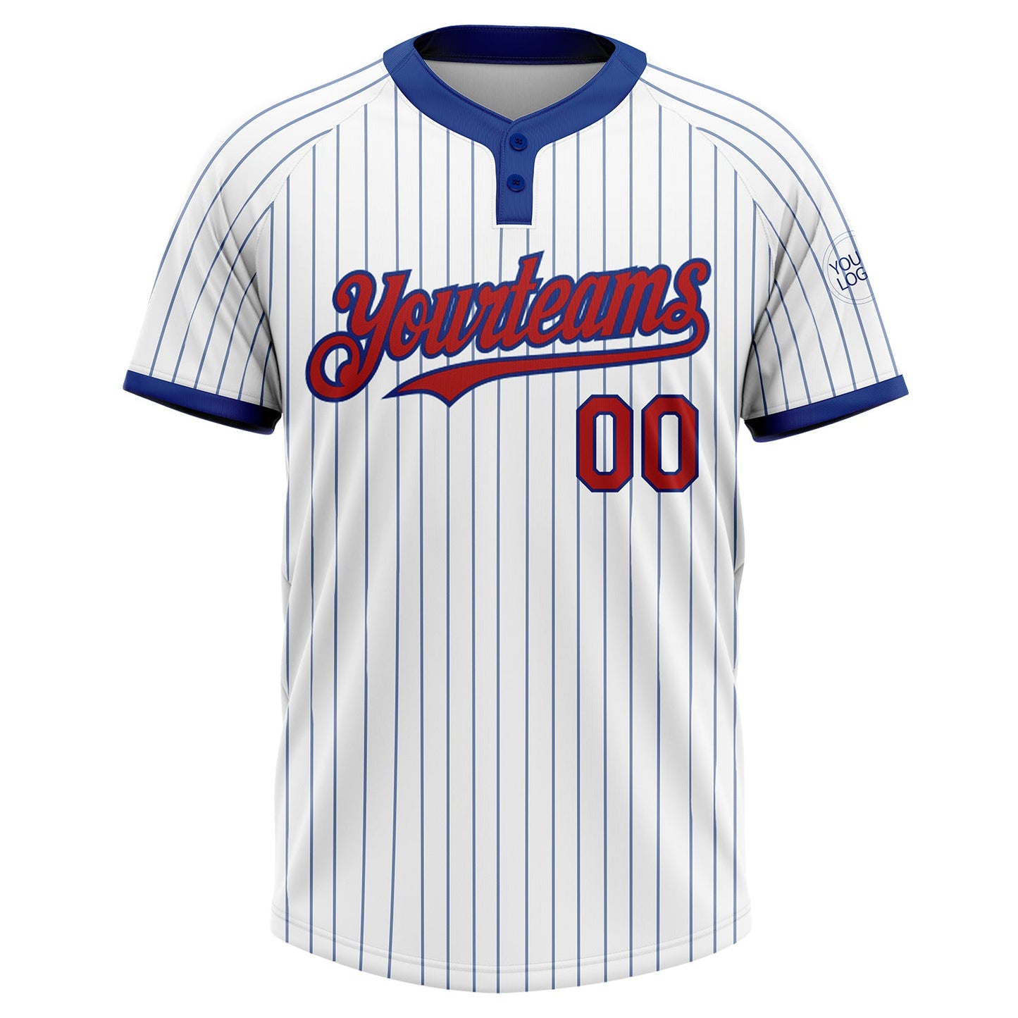 Custom White Royal Pinstripe Red Two-Button Unisex Softball Jersey view 2
