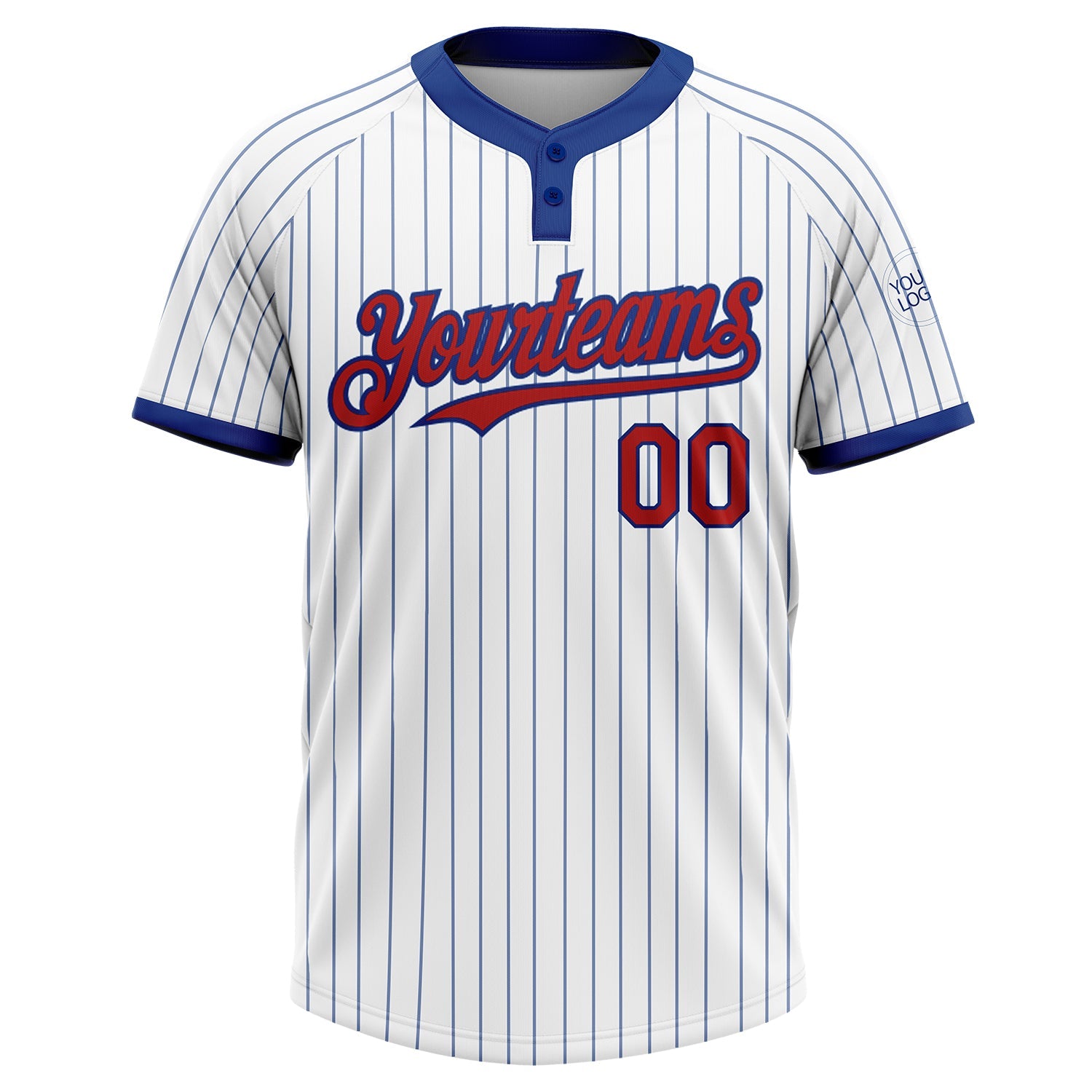 Custom White Royal Pinstripe Red Two-Button Unisex Softball Jersey view 2