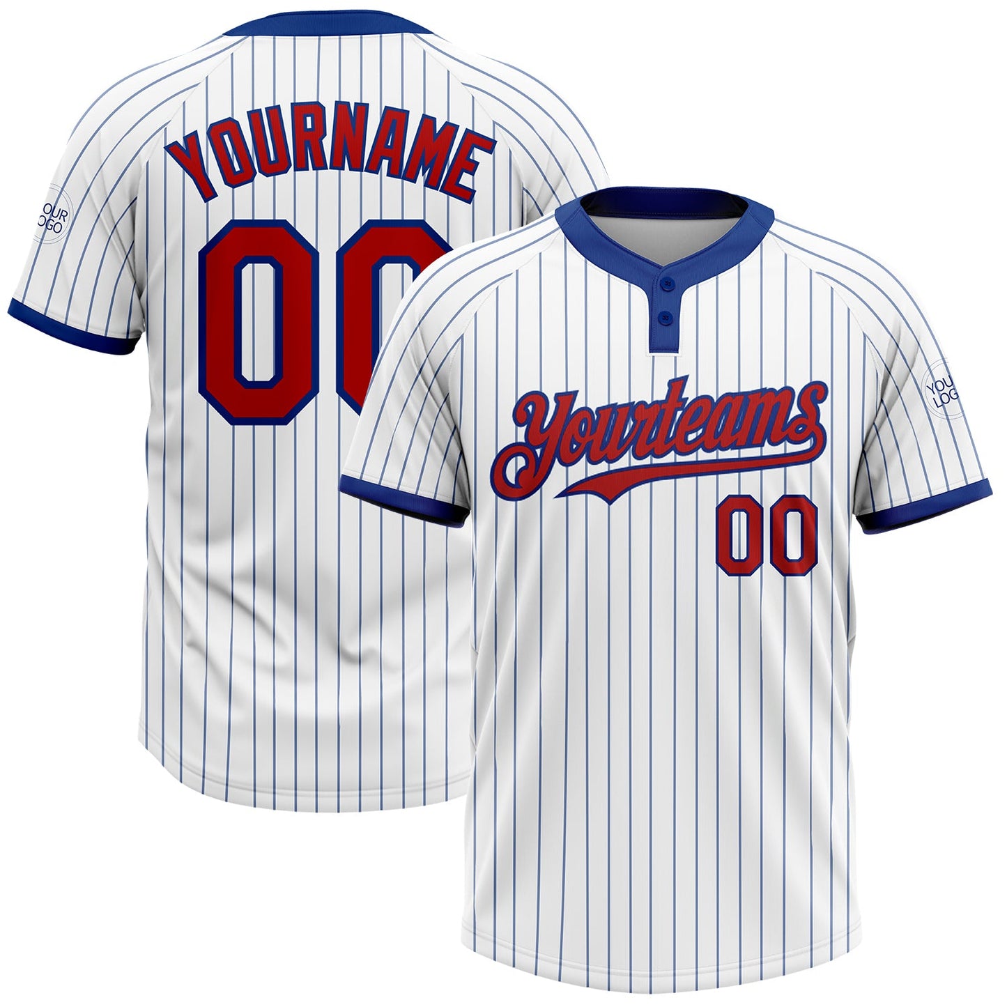 Custom White Royal Pinstripe Red Two-Button Unisex Softball Jersey - Main View