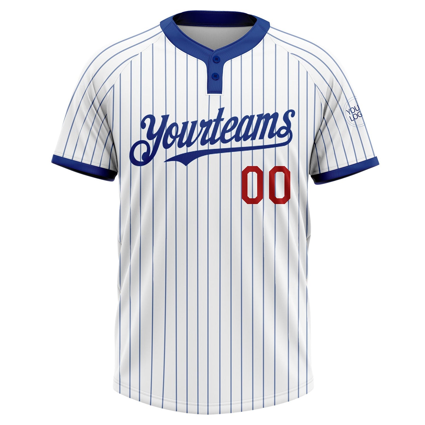 Custom White Royal Pinstripe Red Two-Button Unisex Softball Jersey view 2