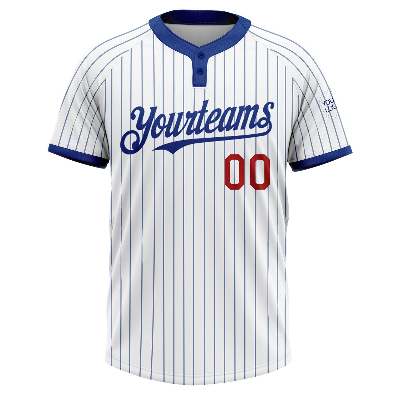 Custom White Royal Pinstripe Red Two-Button Unisex Softball Jersey view 2