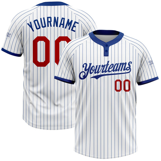 Custom White Royal Pinstripe Red Two-Button Unisex Softball Jersey - Main View