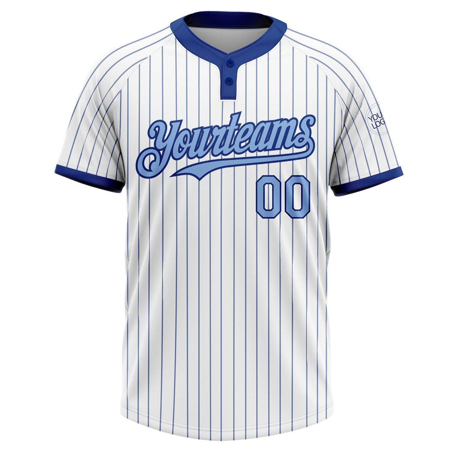 Custom White Royal Pinstripe Light Blue Two-Button Unisex Softball Jersey view 2