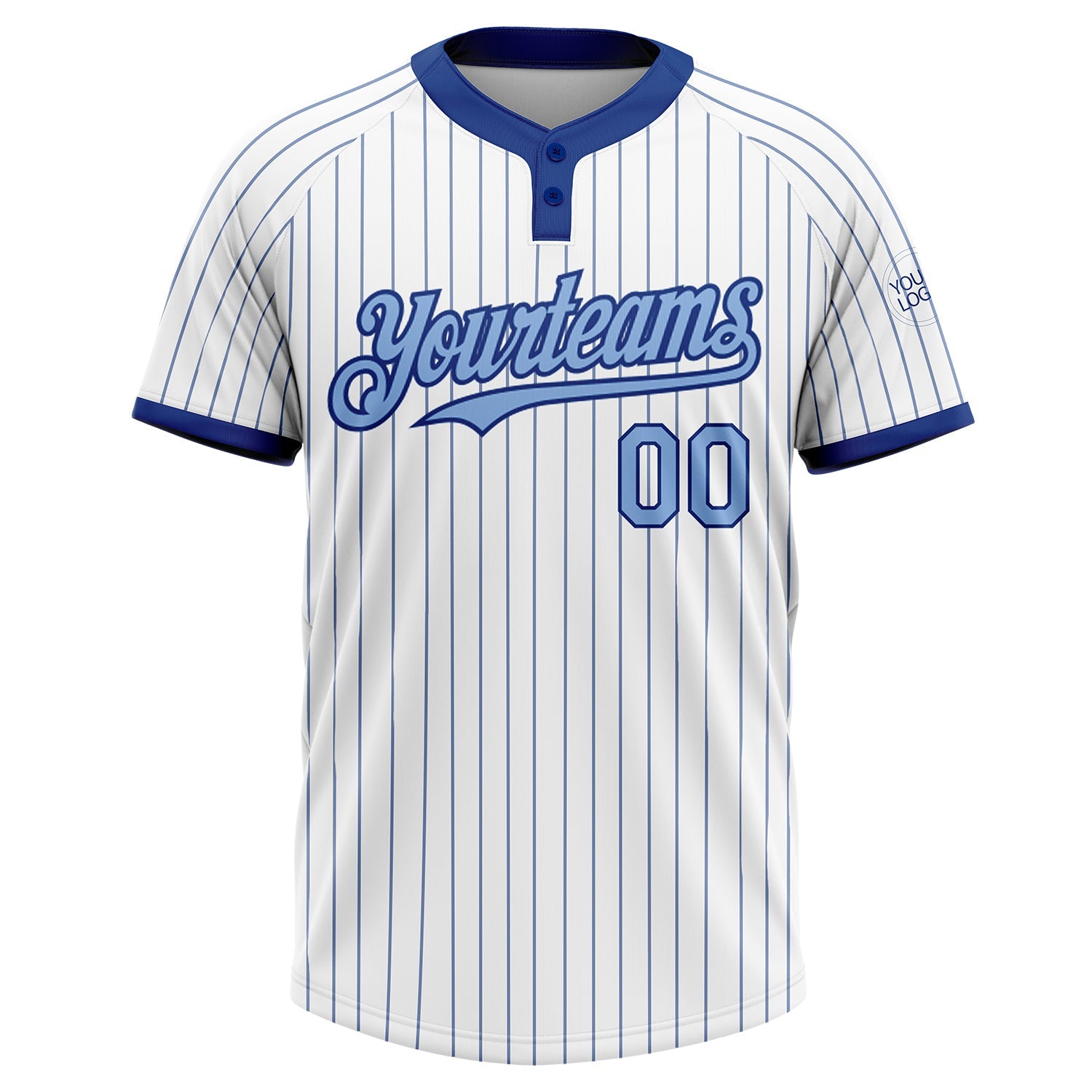 Custom White Royal Pinstripe Light Blue Two-Button Unisex Softball Jersey view 2