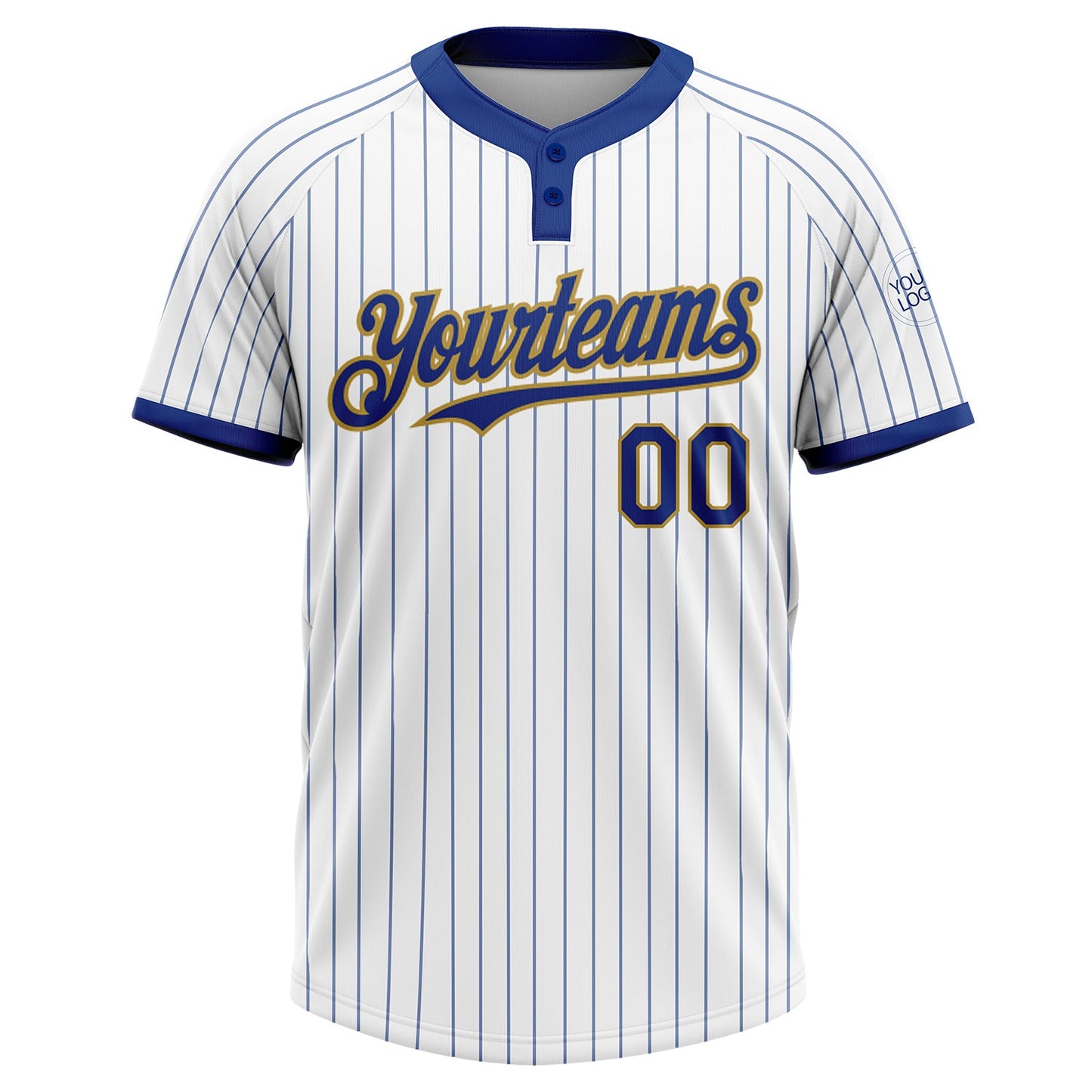 Custom White Royal Pinstripe Old Gold Two-Button Unisex Softball Jersey view 2