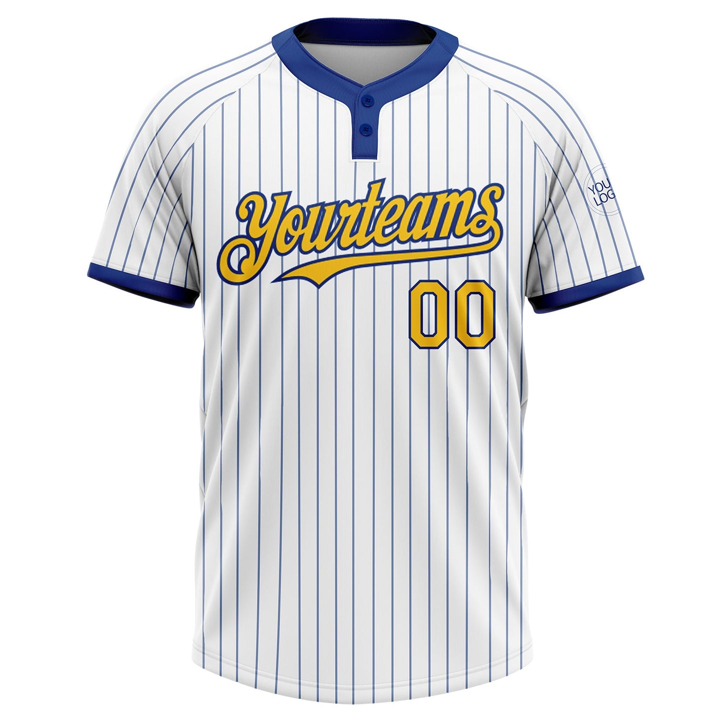 Custom White Royal Pinstripe Yellow Two-Button Unisex Softball Jersey view 2
