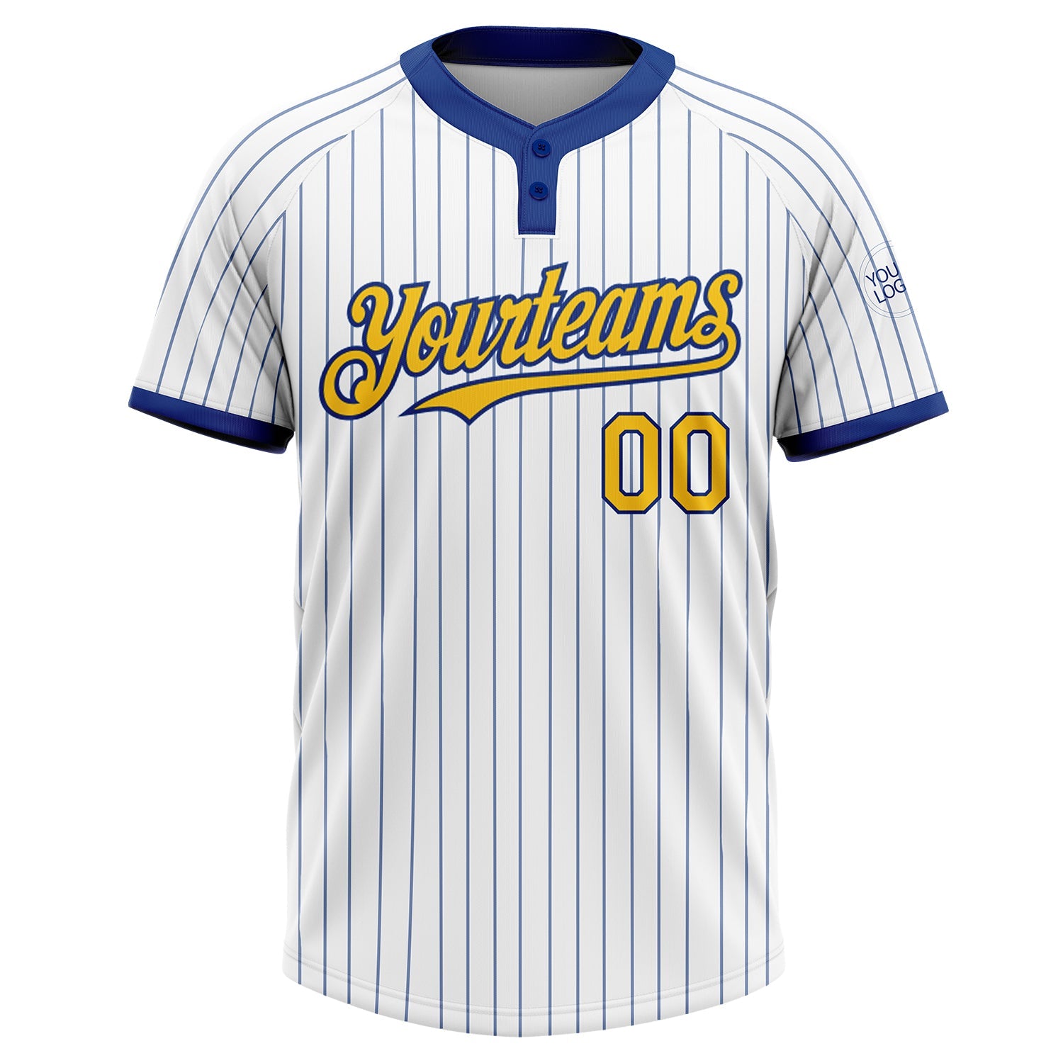 Custom White Royal Pinstripe Yellow Two-Button Unisex Softball Jersey view 2