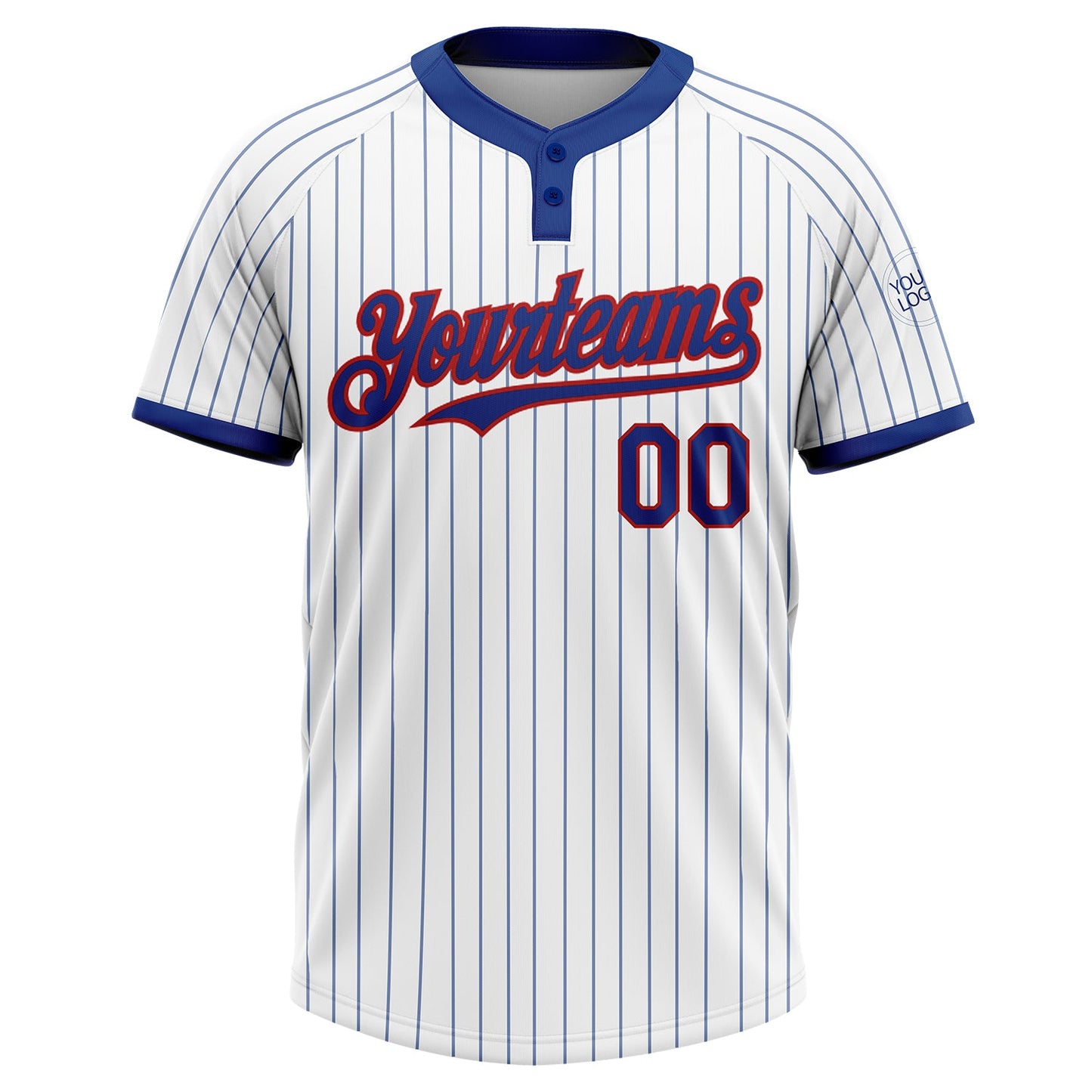 Custom White Royal Pinstripe Red Two-Button Unisex Softball Jersey view 2