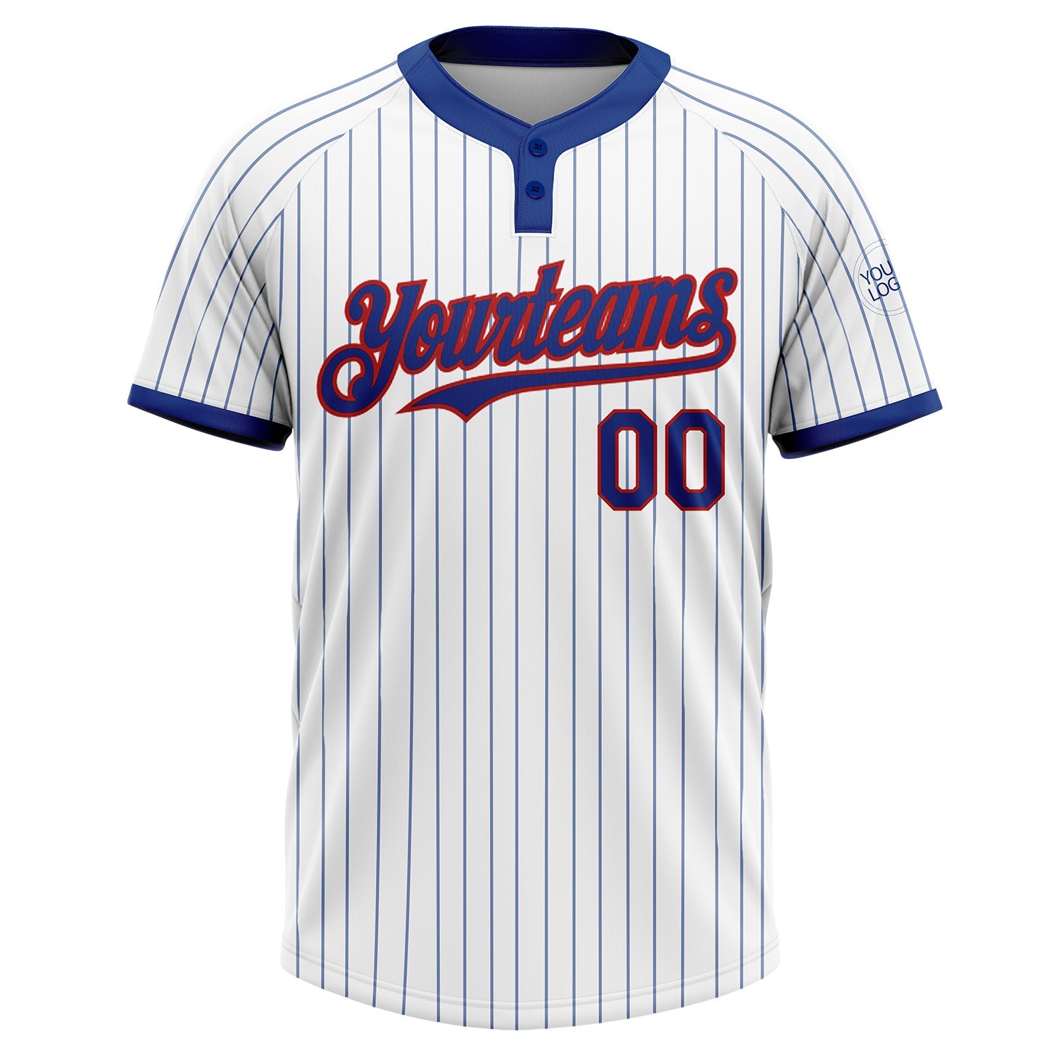 Custom White Royal Pinstripe Red Two-Button Unisex Softball Jersey view 2