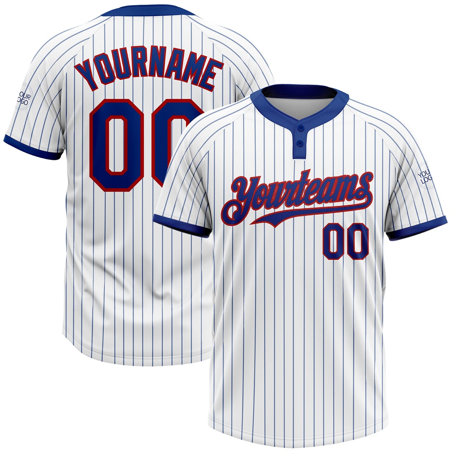 Custom White Royal Pinstripe Red Two-Button Unisex Softball Jersey - Main View