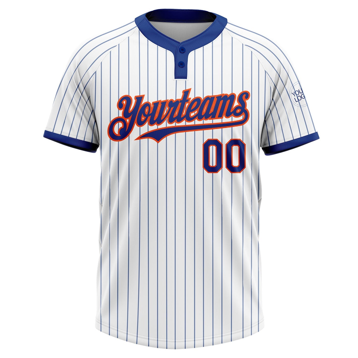 Custom White Royal Pinstripe Orange Two-Button Unisex Softball Jersey view 2