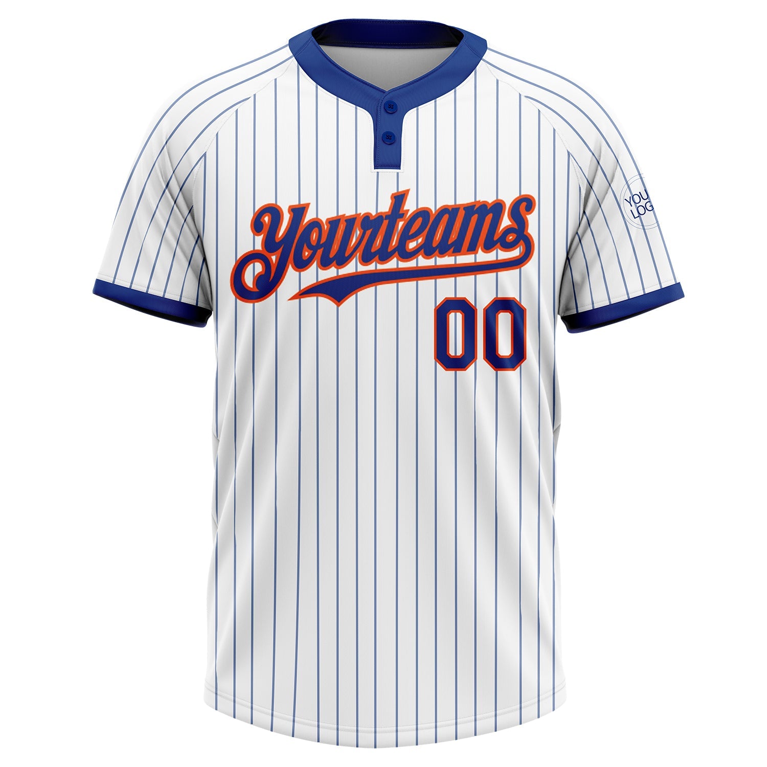 Custom White Royal Pinstripe Orange Two-Button Unisex Softball Jersey view 2