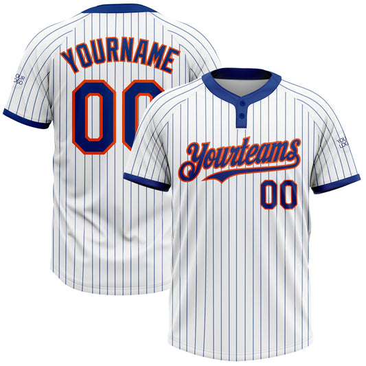 Custom White Royal Pinstripe Orange Two-Button Unisex Softball Jersey - Main View