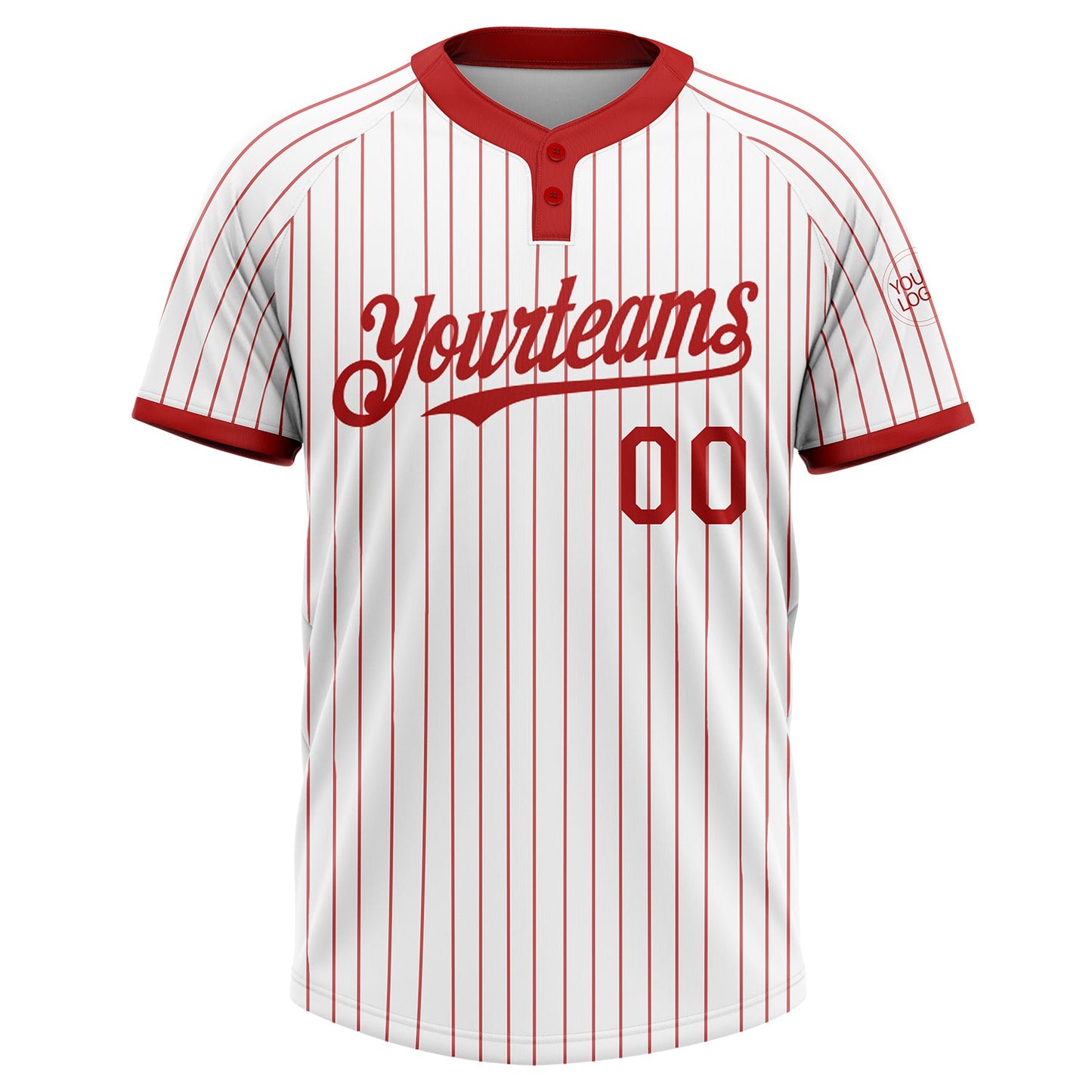 Custom White Red Pinstripe Red Two-Button Unisex Softball Jersey view 2