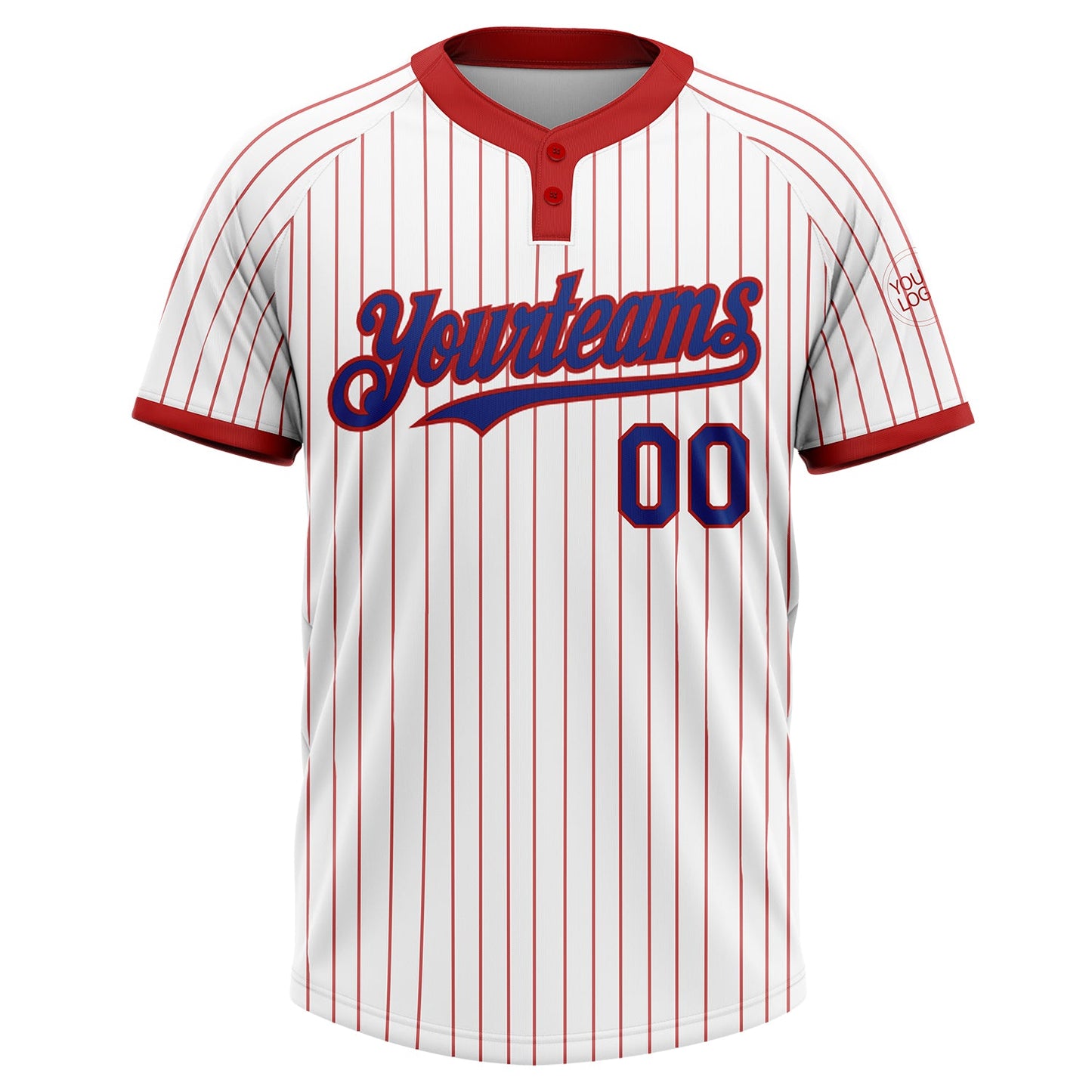 Custom White Red Pinstripe Royal Two-Button Unisex Softball Jersey view 2