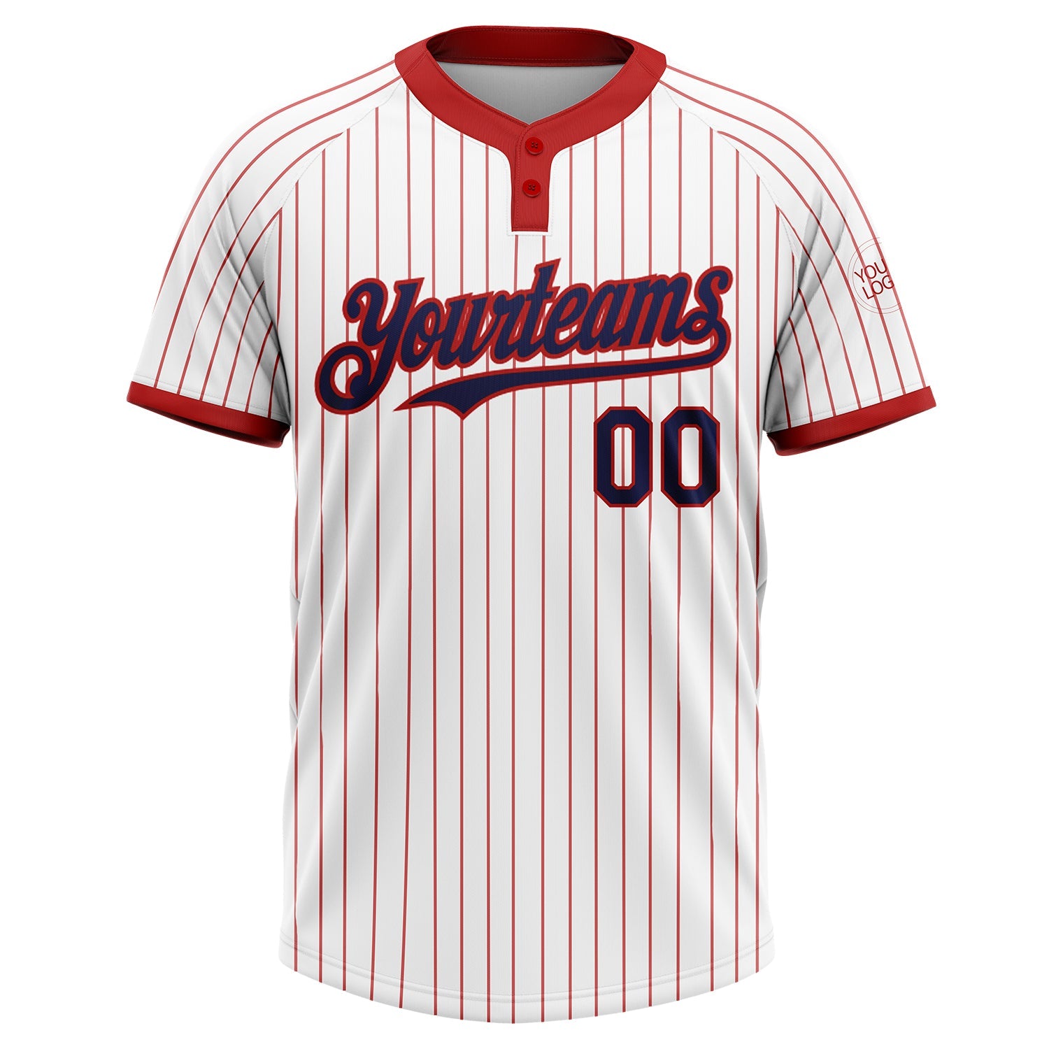 Custom White Red Pinstripe Navy Two-Button Unisex Softball Jersey view 2
