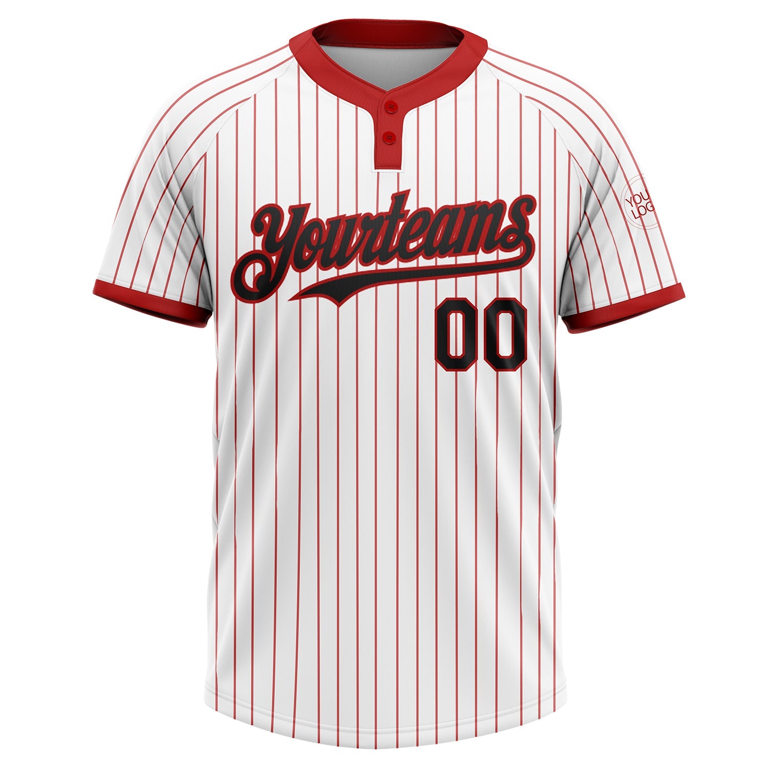 Custom White Red Pinstripe Black Two-Button Unisex Softball Jersey view 2
