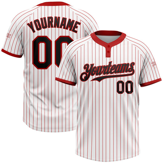 Custom White Red Pinstripe Black Two-Button Unisex Softball Jersey - Main View