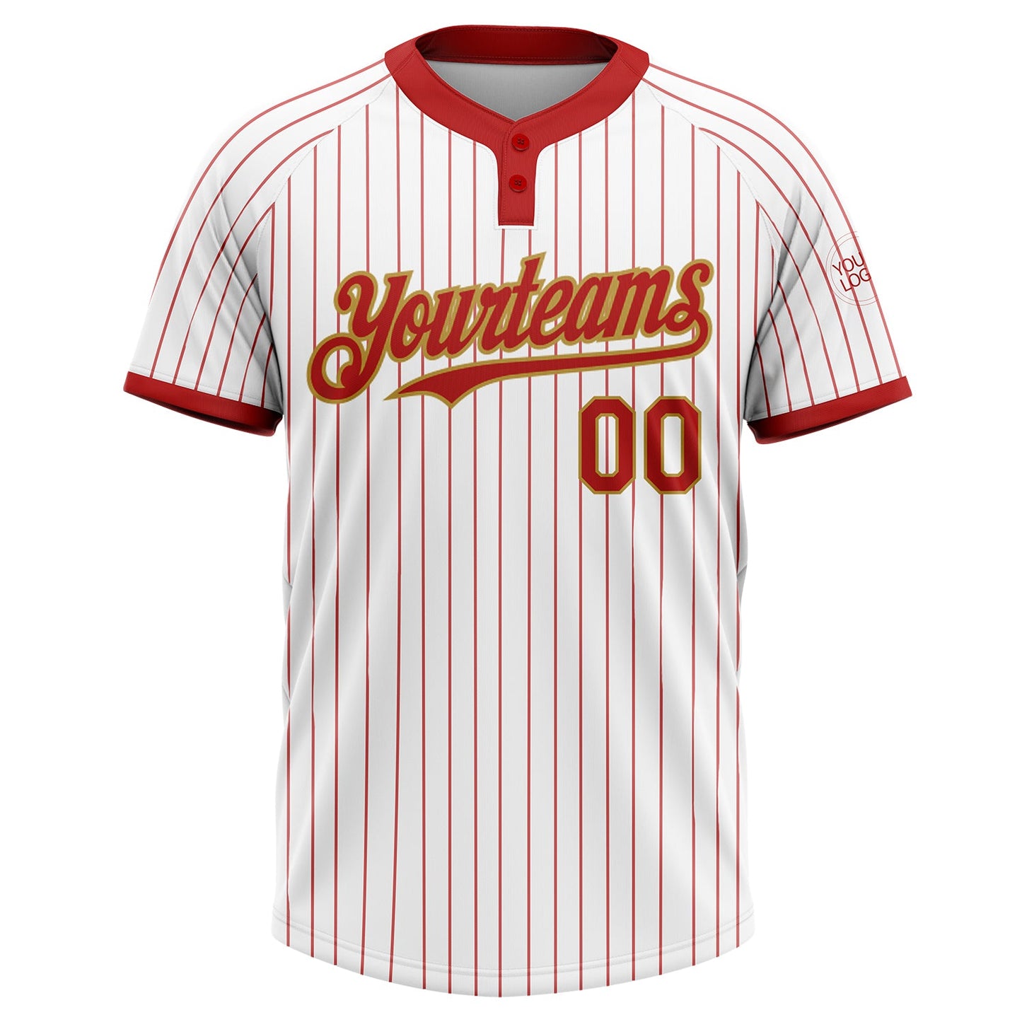 Custom White Red Pinstripe Old Gold Two-Button Unisex Softball Jersey view 2