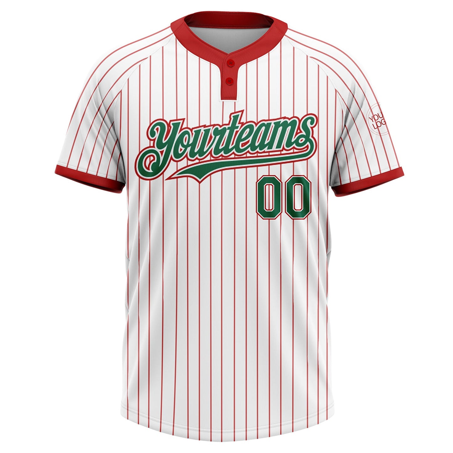 Custom White Red Pinstripe Kelly Green Two-Button Unisex Softball Jersey view 2